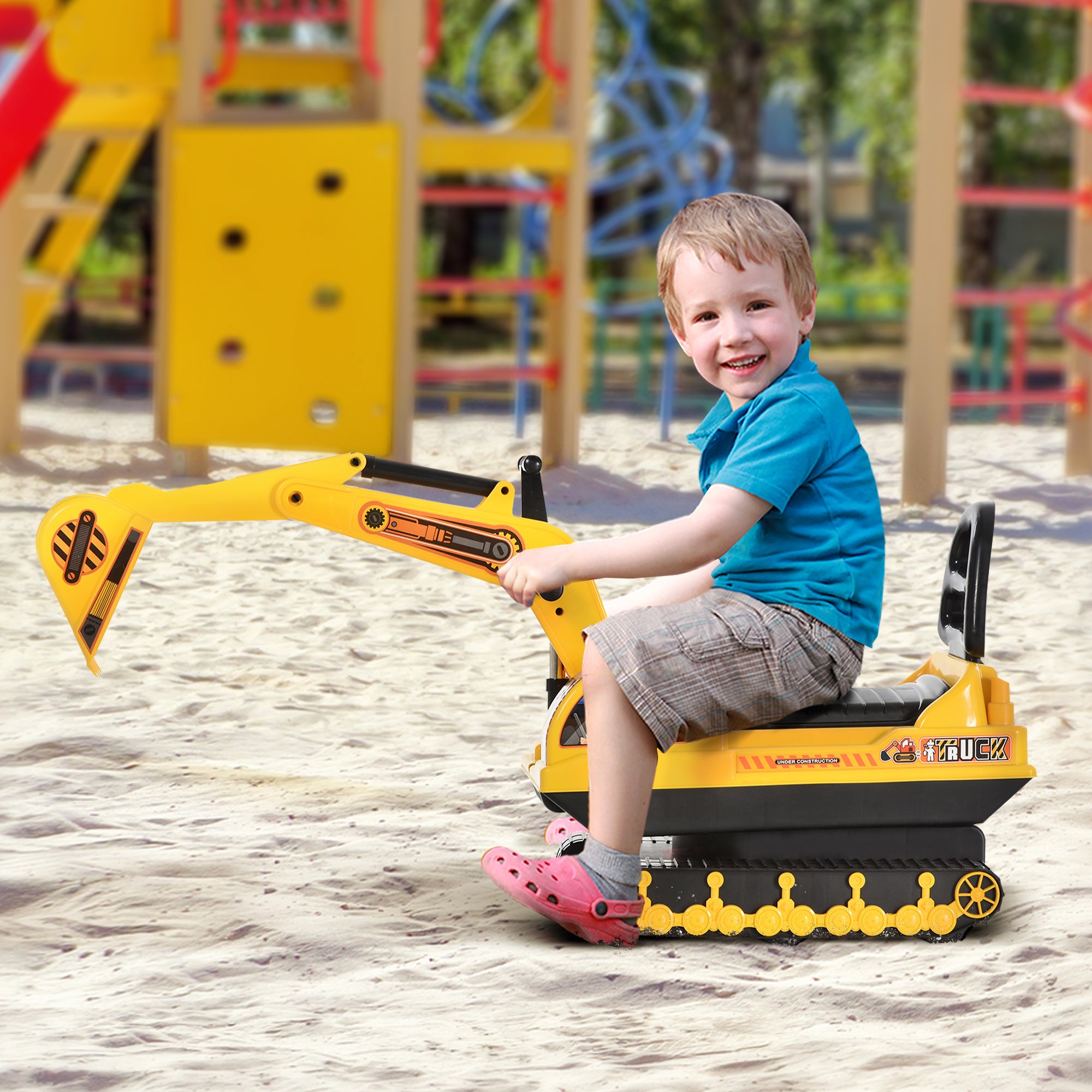 HOMCOM Ride On Excavator Toy Tractors Digger Movable Walker Construction Truck 3 Years - North Peak Garden Furniture