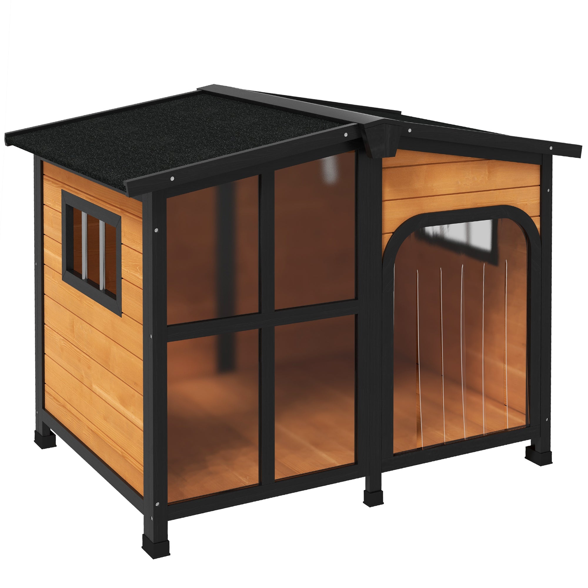 PawHut Wooden Dog Kennel with Removable Floor, Asphalt and Openable Roof, Giant Window for Large Dogs, Yellow - North Peak Garden Furniture