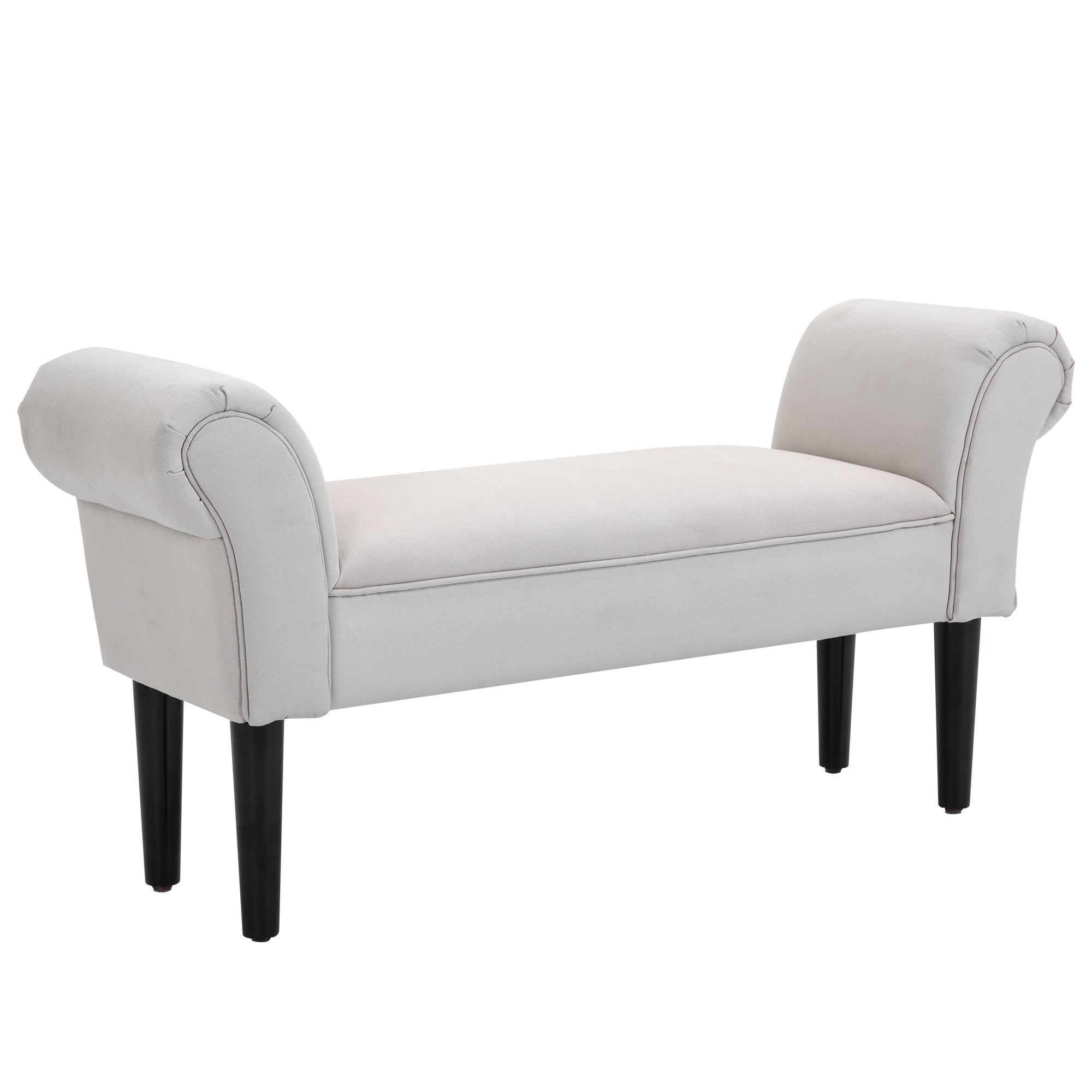 HOMCOM Small-sized Bed End Side Chaise Lounge Sofa Window Seat Arm Bench Wooden Leg Fabric Cover (Grey) - North Peak Garden Furniture