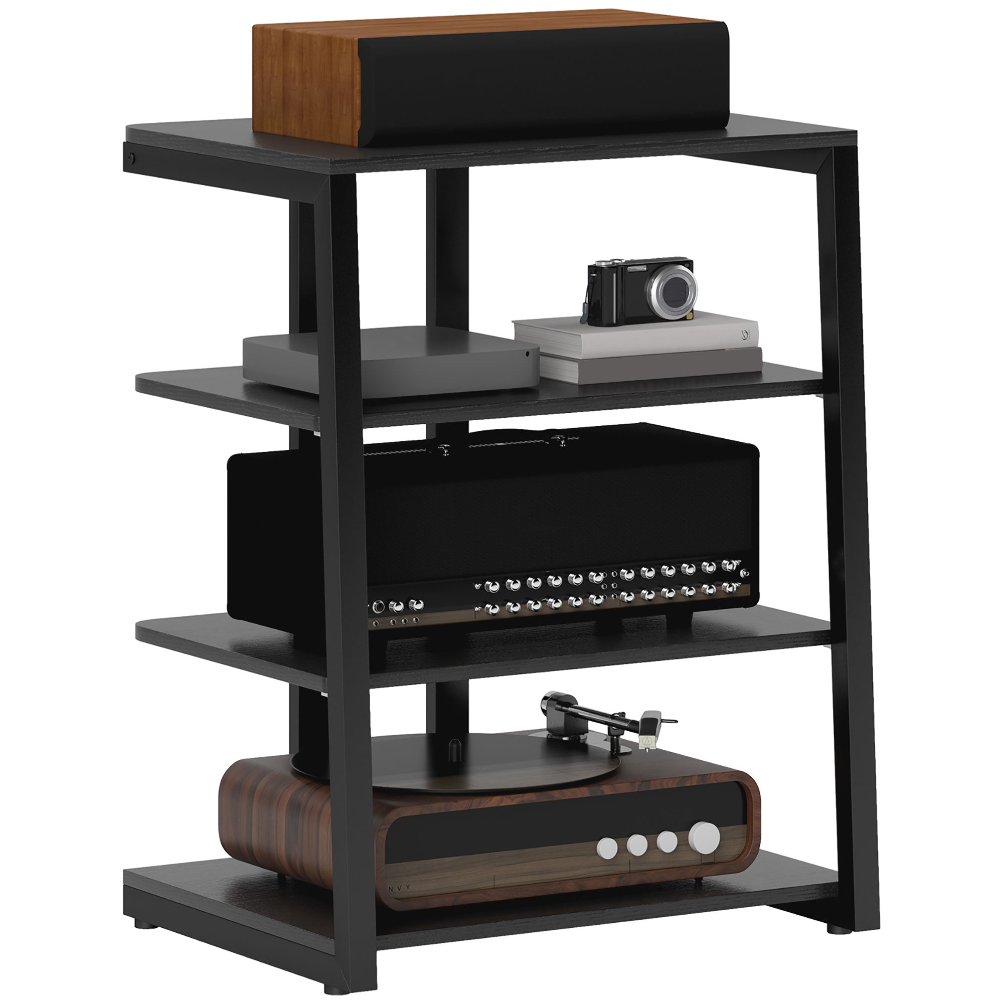 HOMCOM HiFi Stand, with Four Storage Shelves - Black - North Peak Garden Furniture