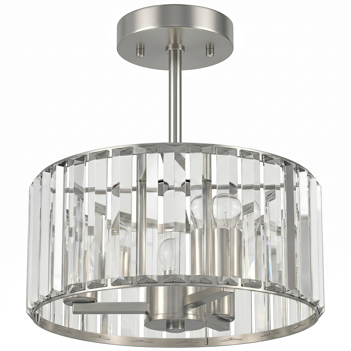 HOMCOM Semi Flush Mount Modern Crystal Chandelier Ceiling Light, Crystal Ceiling Light Fixture with E14 Base, Silver Tone