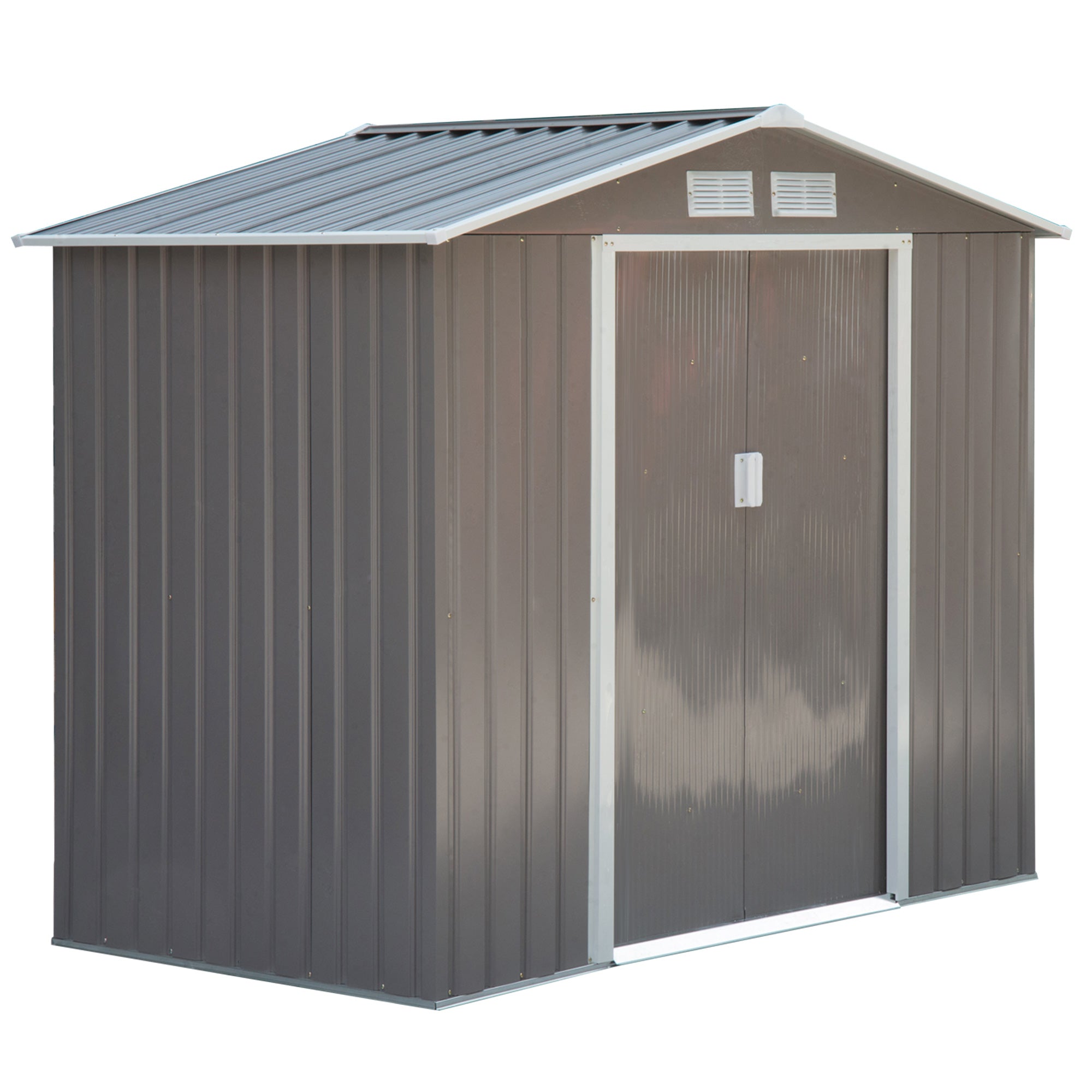 Outsunny 7ft x 4ft Lockable Garden Metal Storage Shed Storage Roofed Tool Metal Shed w/ Air Vents Steel Grey - North Peak Garden Furniture