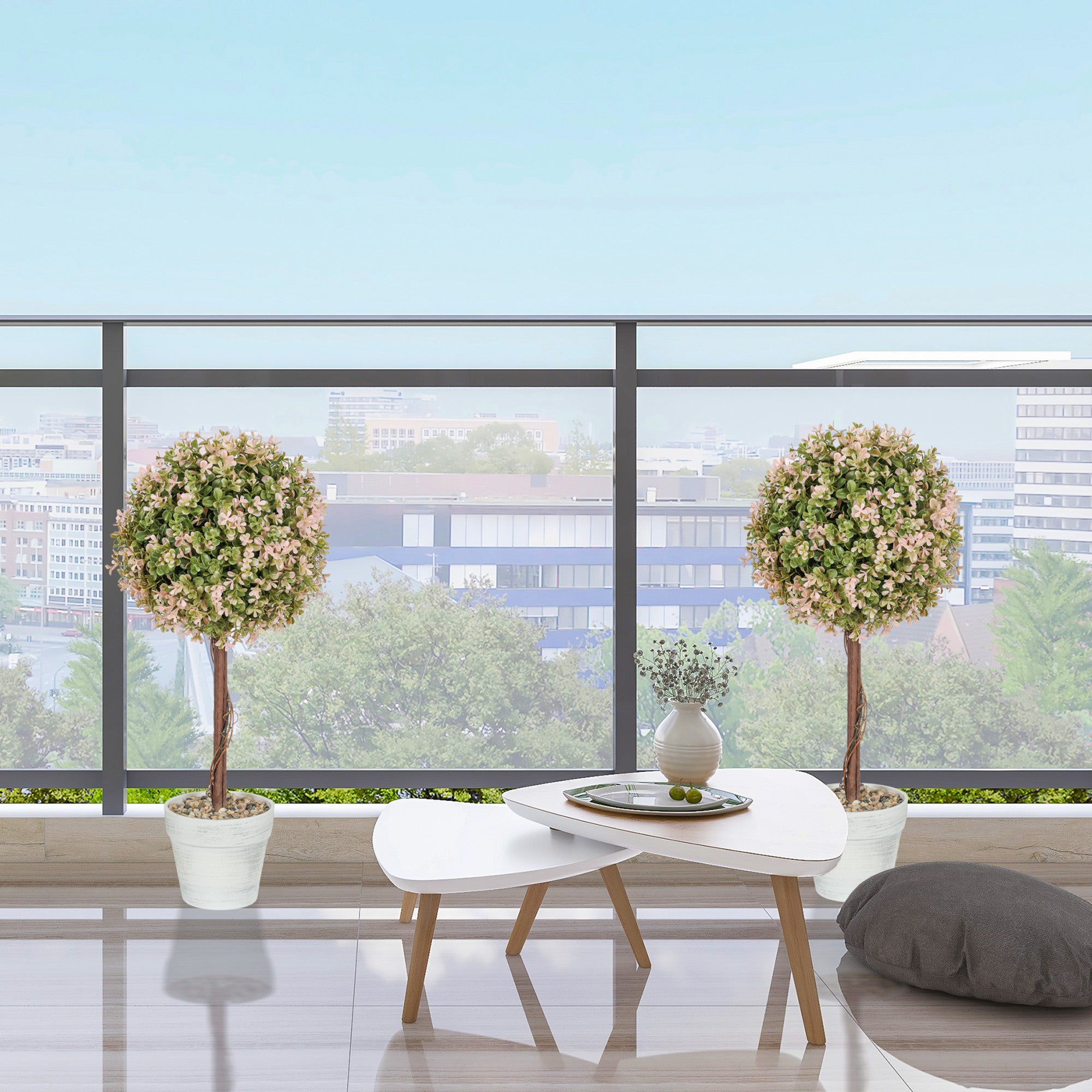 HOMCOM Set of 2 Decorative Artificial Plants, Murraya Flowers in Pot, Fake Plants for Home Indoor outdoor Decor, 60cm, Cream White - North Peak Garden Furniture