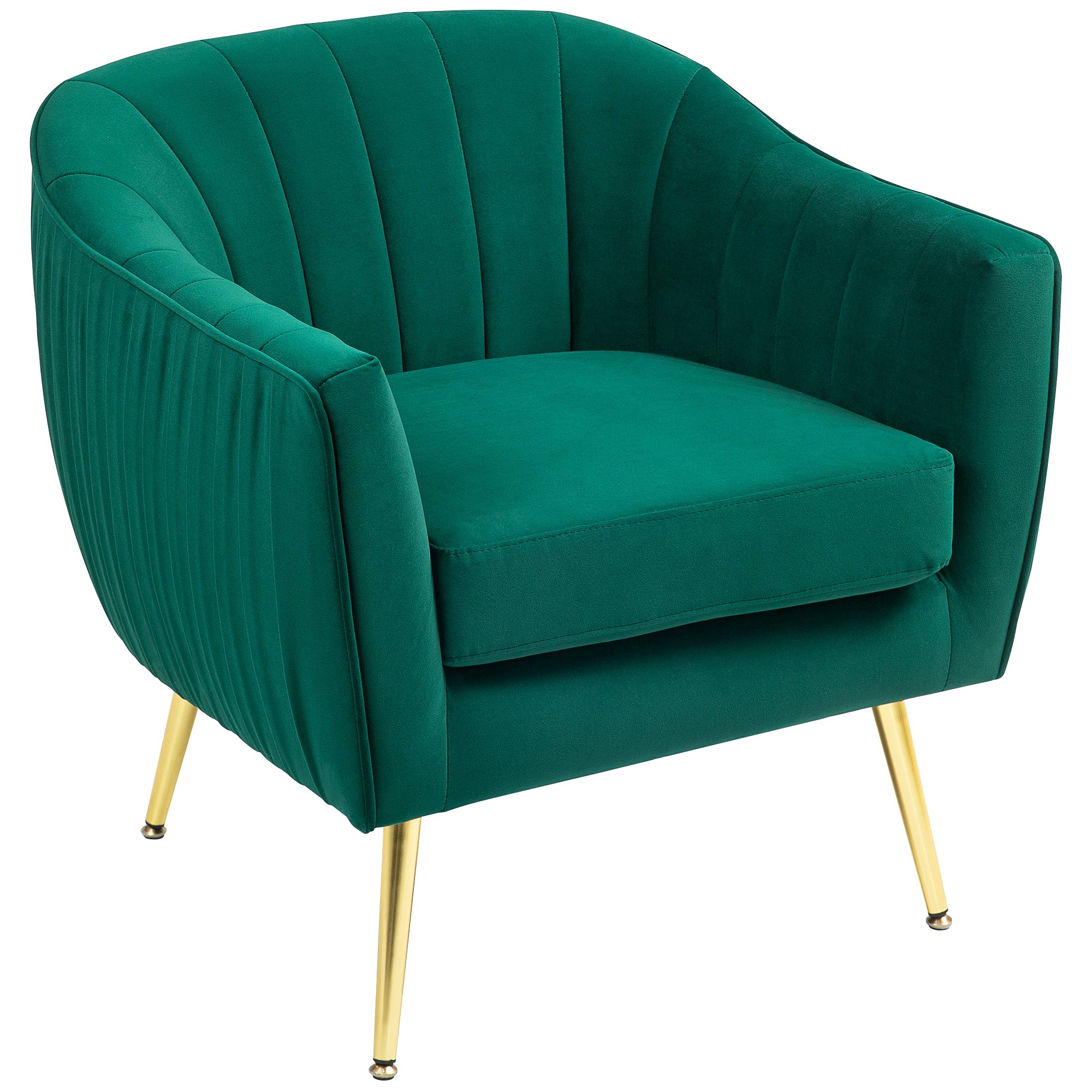 HOMCOM Velvet Tub chair, Luxury Accent Chair with Golden Metal Leg, Comfy Upholstered Armchair with Thick Padded Seat for Living Room, Green - North Peak Garden Furniture