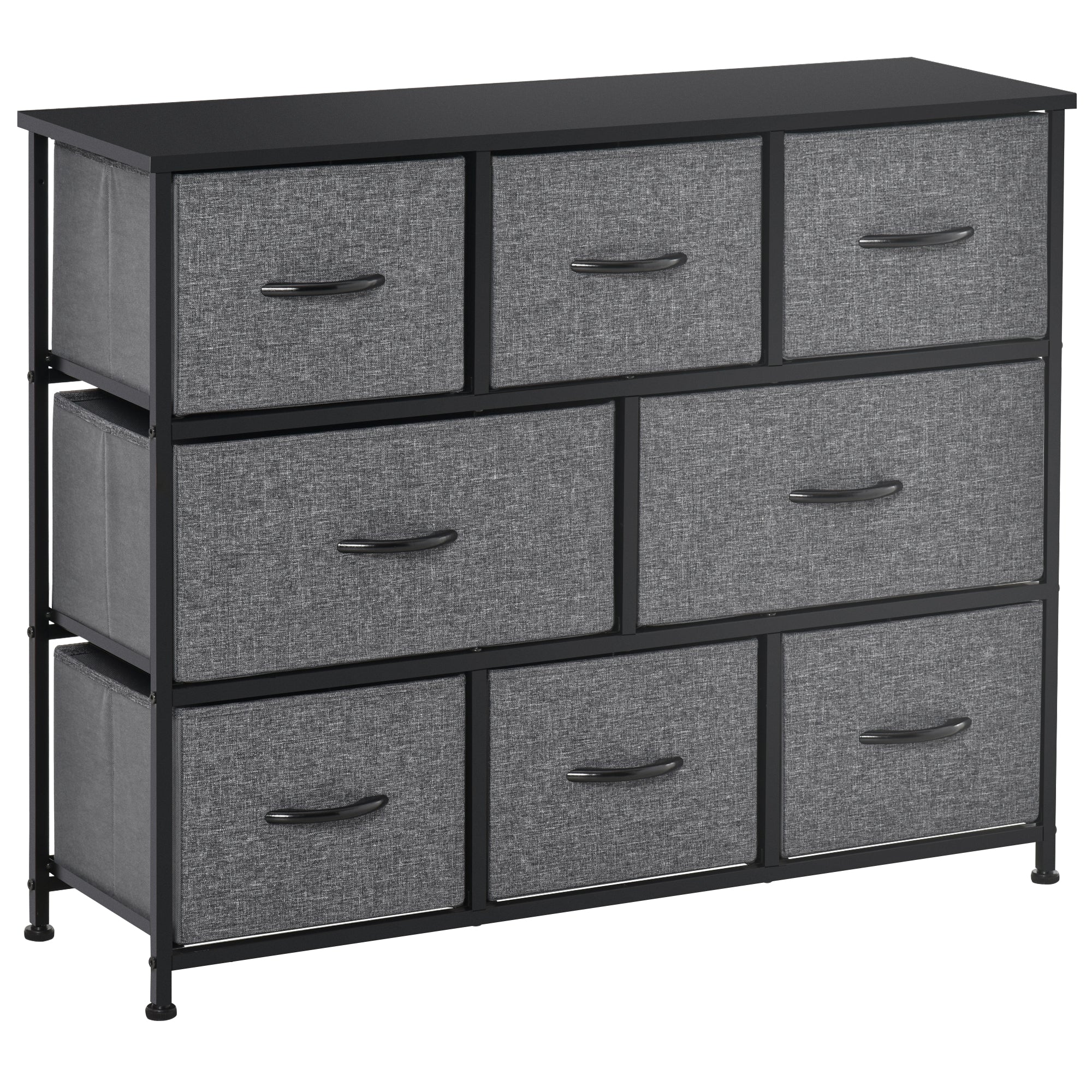 HOMCOM Chest of Drawers with 8 Foldable Drawers, 3-Tier Fabric Bedroom Dresser, Clothes Storage Unit for Bedroom Living Room, Dark Grey - North Peak Garden Furniture