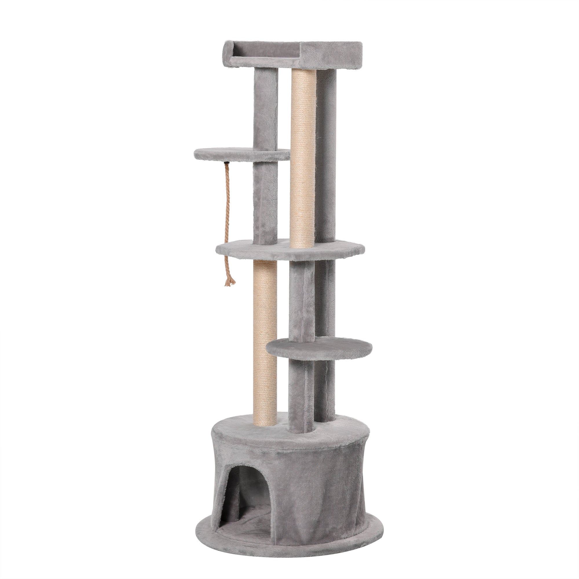 PawHut Cat Tree for Indoor Cats Kitten Tower Multi-level Activity Centre Pet Furniture with Scratching Post Condo Hanging Ropes Plush Perches Grey - North Peak Garden Furniture