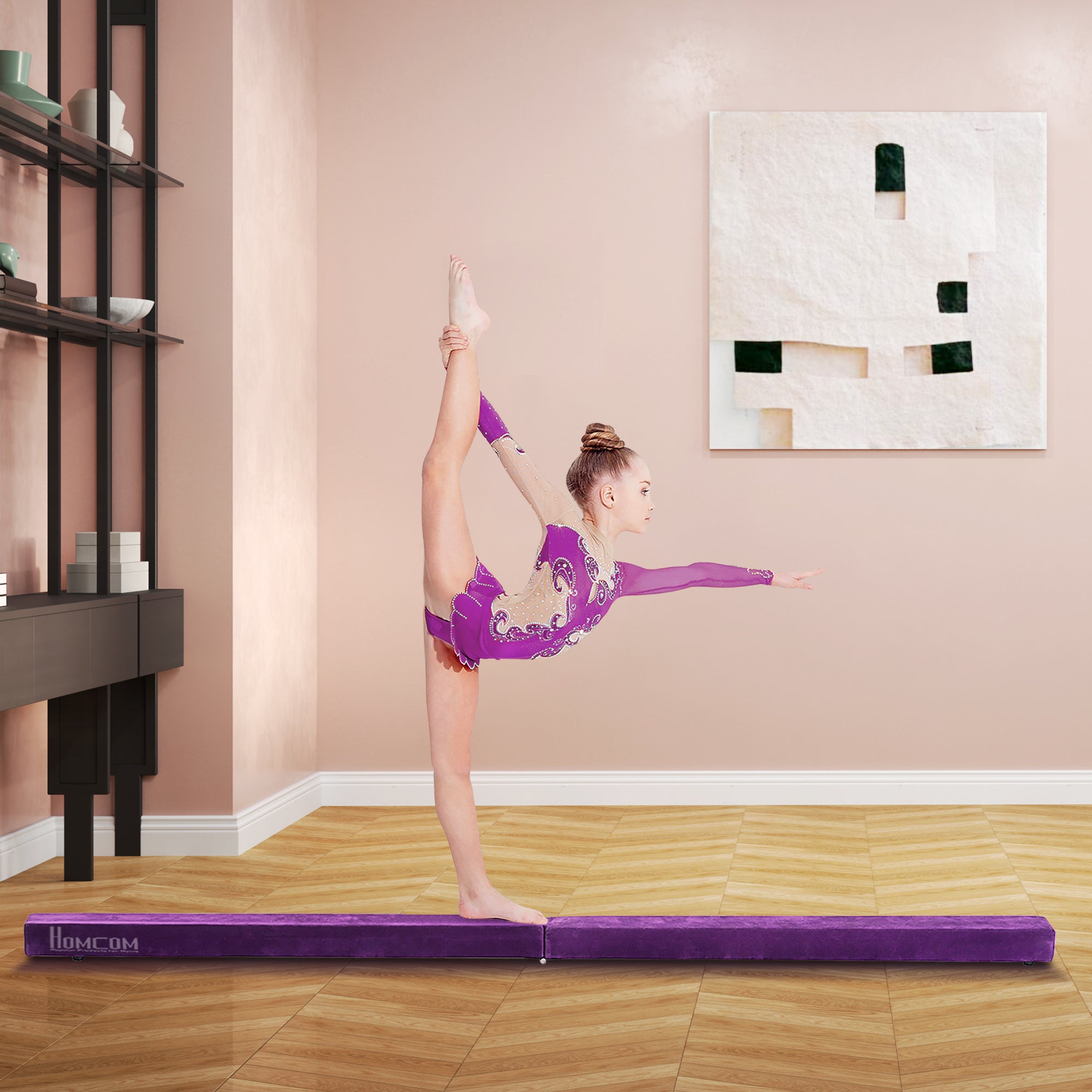 HOMCOM 2.4M 8FT Gymnastics Folding Balance Beam Home Gym Training Exercise Sports - Purple - North Peak Garden Furniture