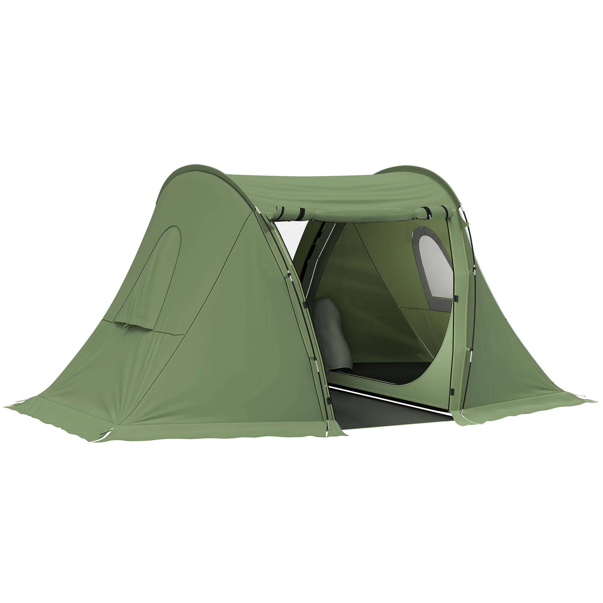 Outsunny 3 Man Camping Tent with Living Area and 2 Bedrooms, 3000mm Waterproof Family Tent with Sewn-in Groundsheet, Portable with Bag for Hiking, Festival, Backpacking, Green - North Peak Garden Furniture