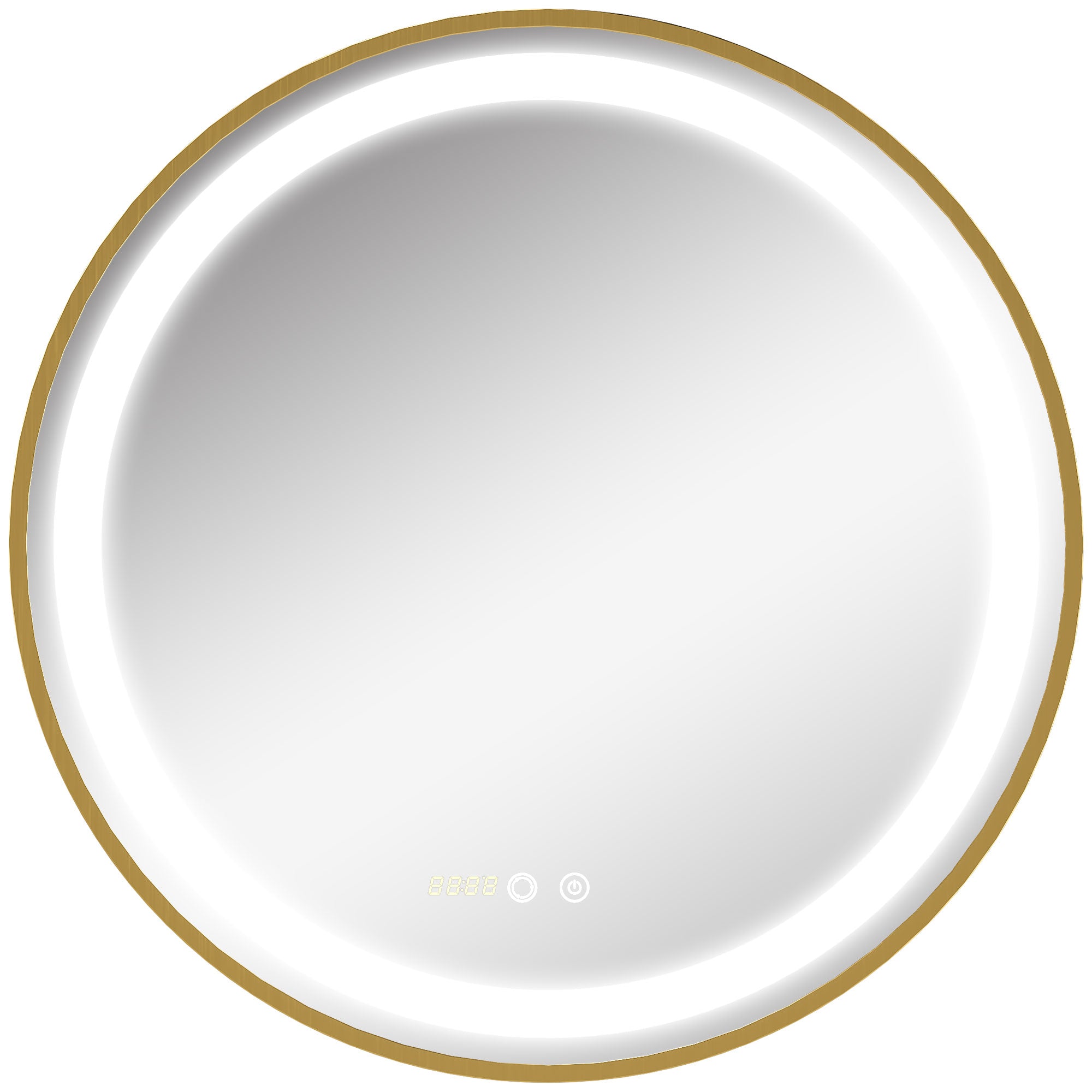 kleankin Round LED Bathroom Mirror, Dimmable Lighted Wall Mount Mirror with 3 Colours, Time Display, Memory Function, Hardwired - North Peak Garden Furniture