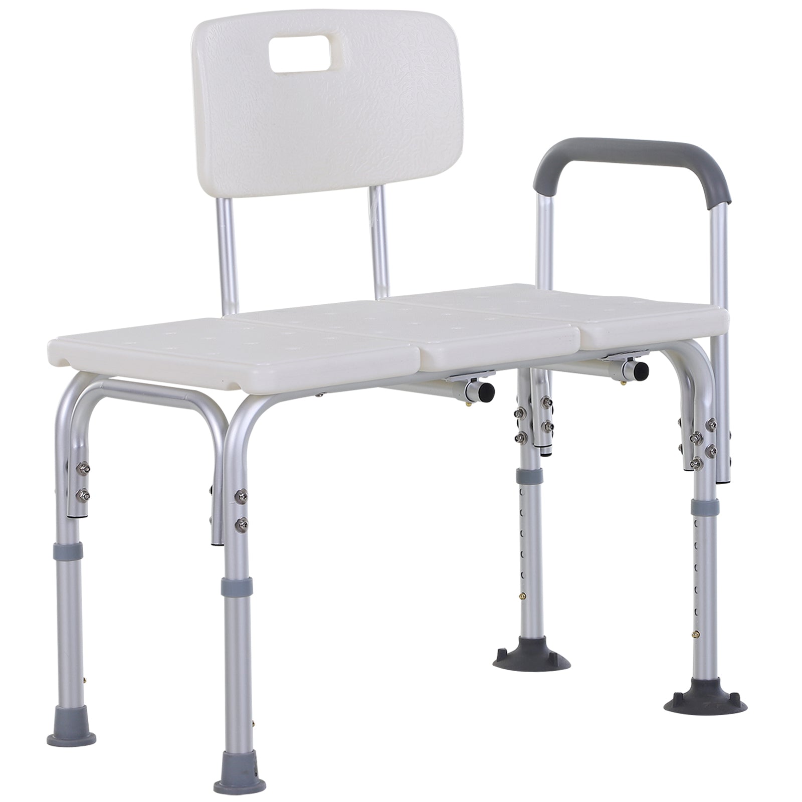 HOMCOM Height Adjustable Shower Chair, Non Slip Bath Transfer Bench for Elderly, Disabled with Armrest and Backrest, 300 lbs Capacity, White - North Peak Garden Furniture