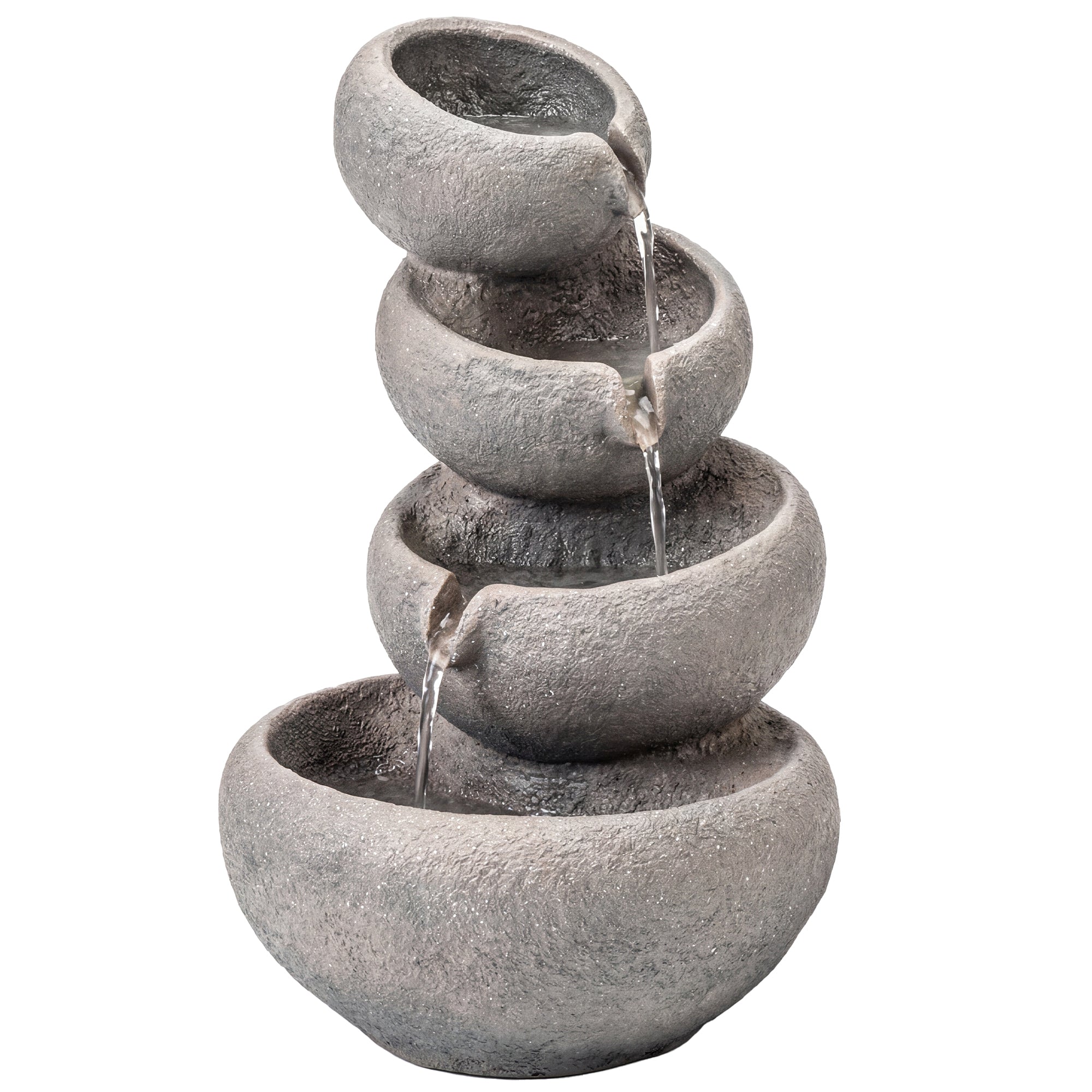 Outsunny 4-Tier Water Fountain Outdoor, Garden Water Feature with LED Lights and Pump, Freestanding Resin Waterfall for Patio