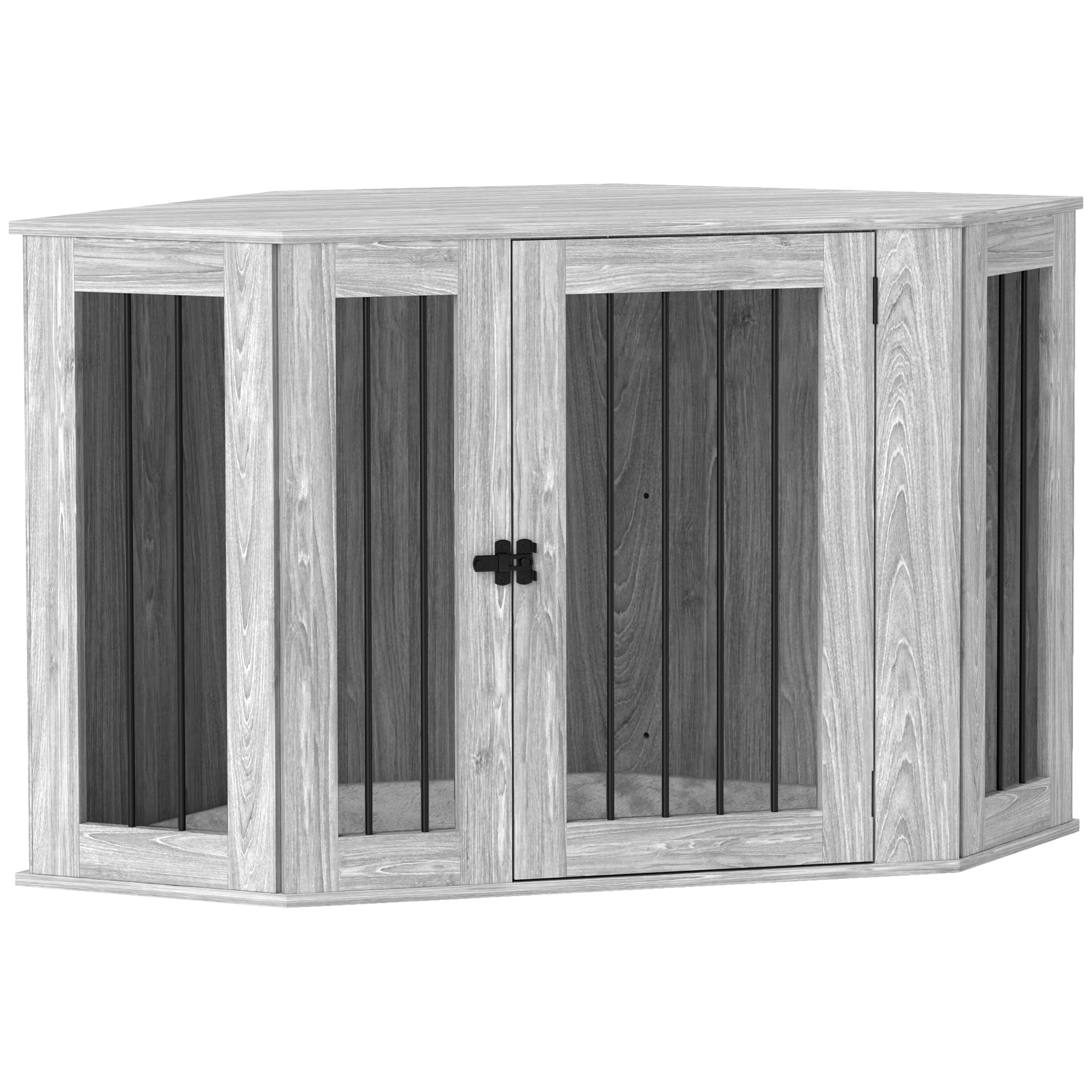 PawHut 2 in 1 Dog Crate Furniture Side Table, with Cushion, 122 x 61 x 71cm - Grey - North Peak Garden Furniture