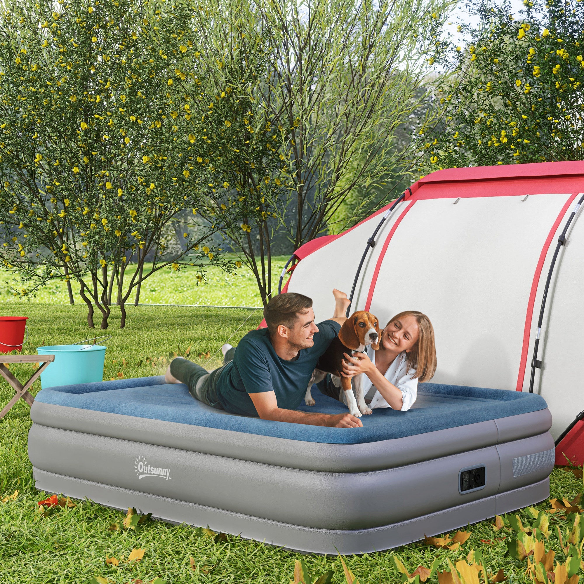 Outsunny King-Size Inflatable Mattress, with Built-In Electric Pump and Bag - North Peak Garden Furniture