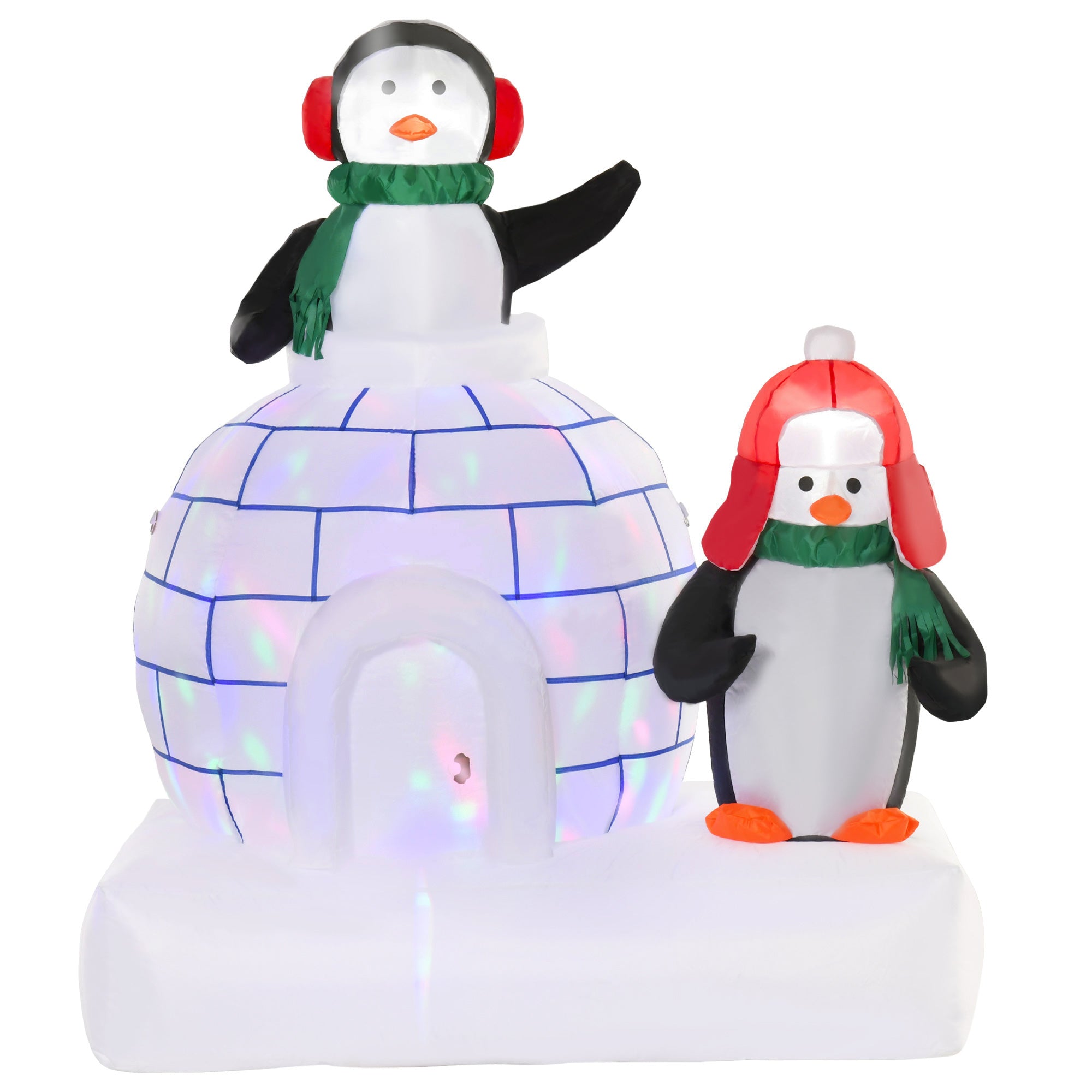 HOMCOM 5ft Christmas Inflatable Two Penguins Wearing a Scarf with Ice House Blow Up Decor Home Indoors with Built-in LED Lights Outdoor Toys in Lawn Garden - North Peak Garden Furniture