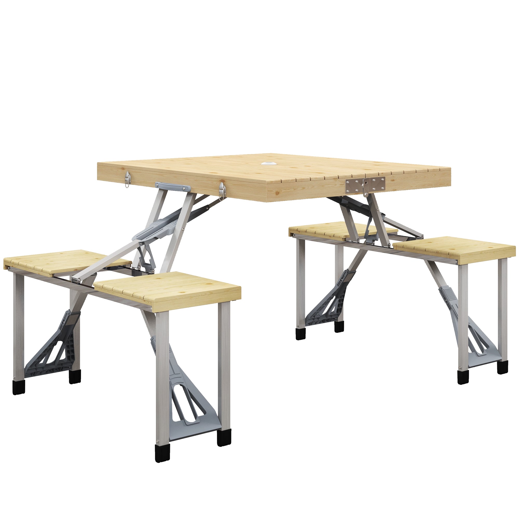 Outsunny Aluminium Frame Folding Picnic Table, Portable Camping Table and Chairs Set with Umbrella Hole - North Peak Garden Furniture