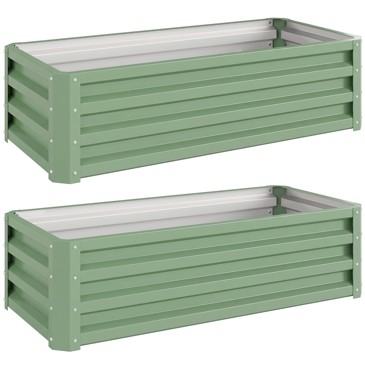 Outsunny Set of Two 110 x 50cm Steel Planter Boxes - Light Green