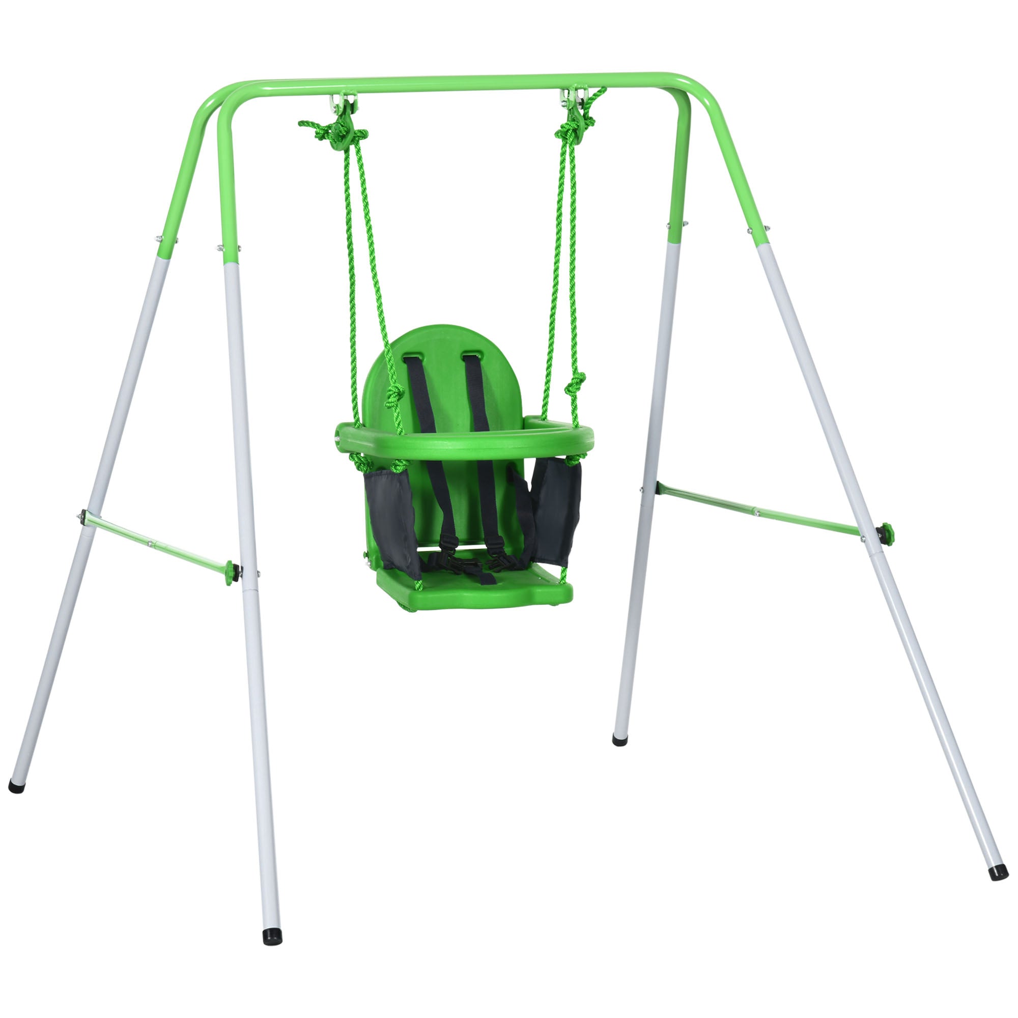 Outsunny Kids Swing, Steel Nursery Swing, with Seatbelt, High Support Back, Front Guard, for Ages 6-36 Months - Green - North Peak Garden Furniture