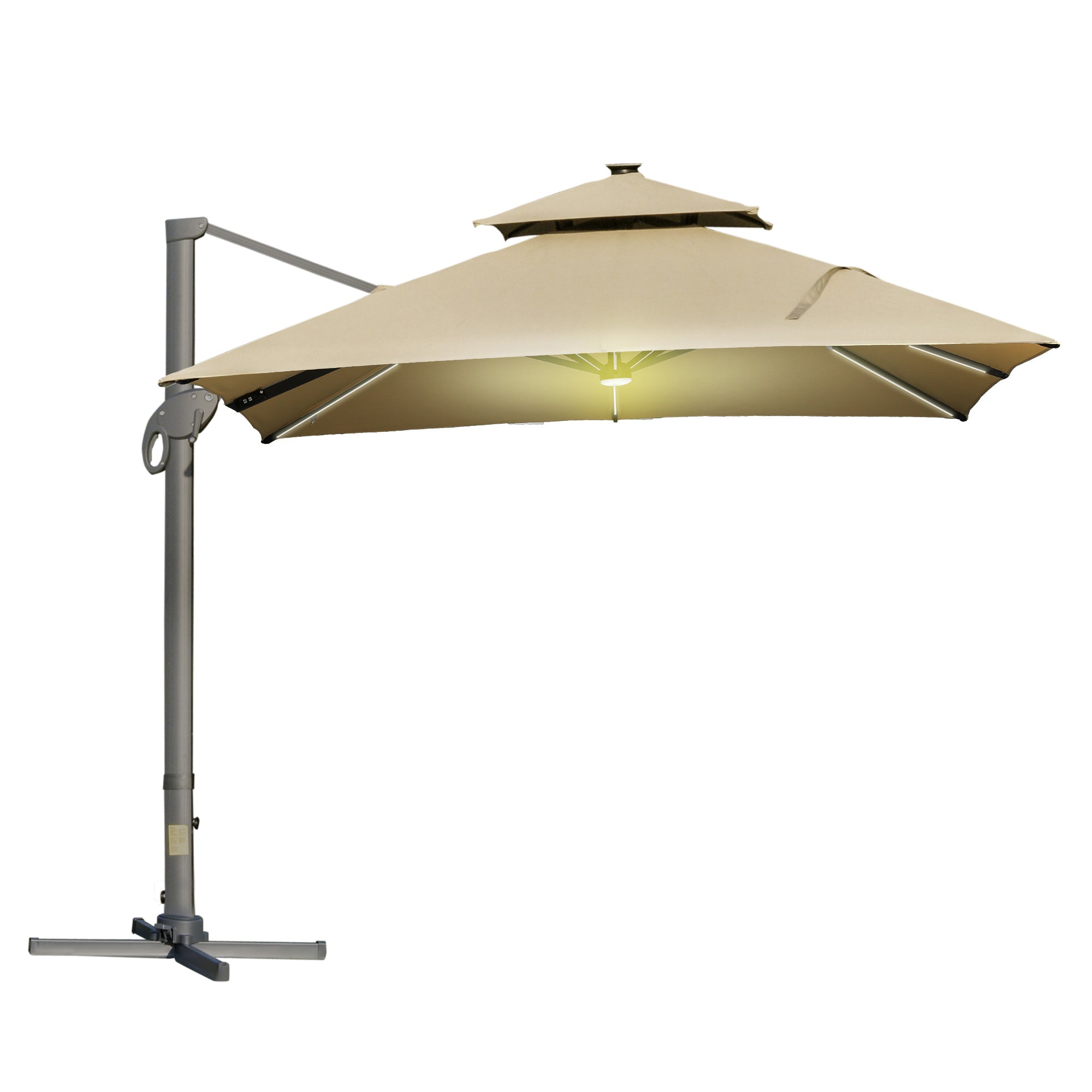 Outsunny 3 x 3(m) Aluminium Sun Square Canopy Top w/ Adjustable Pole Angle Khaki - North Peak Garden Furniture