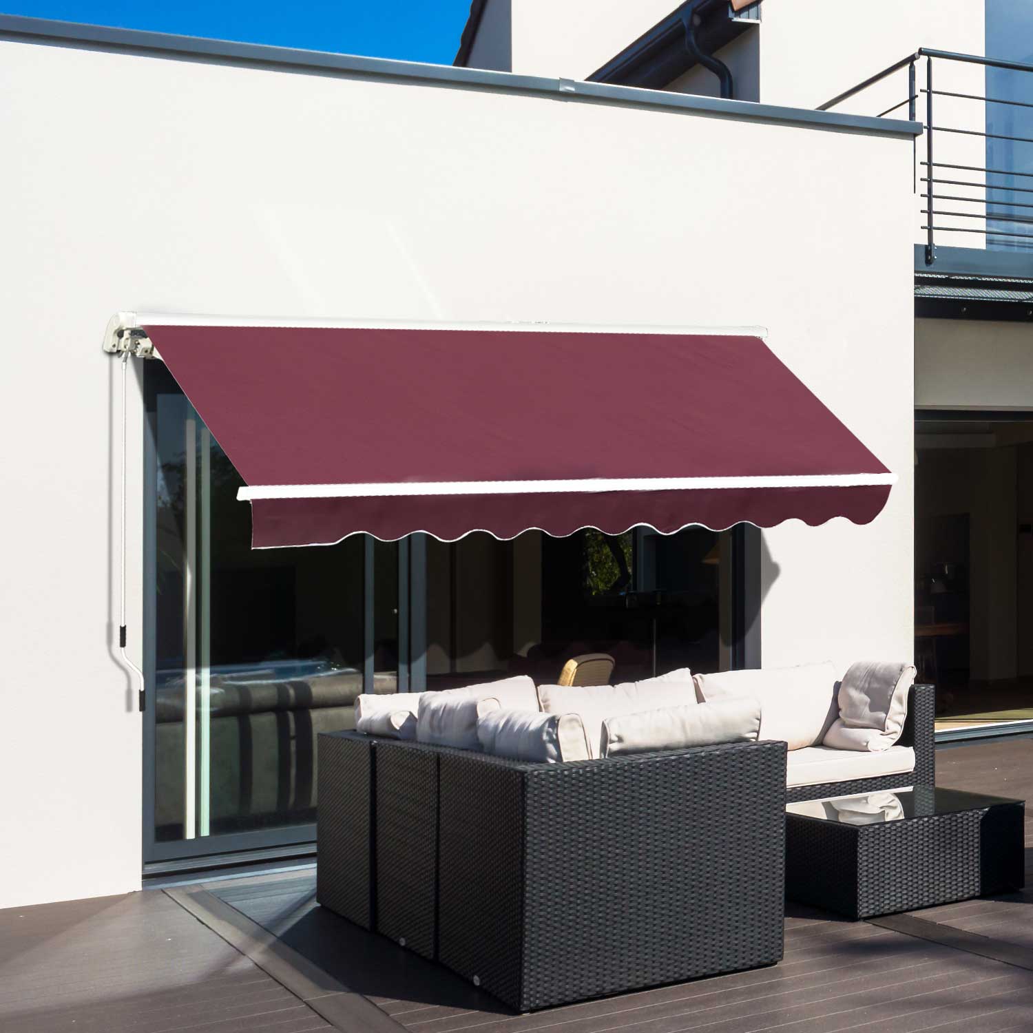 Outsunny Manual Retractable Awning, 3x2.5 m-Red - North Peak Garden Furniture