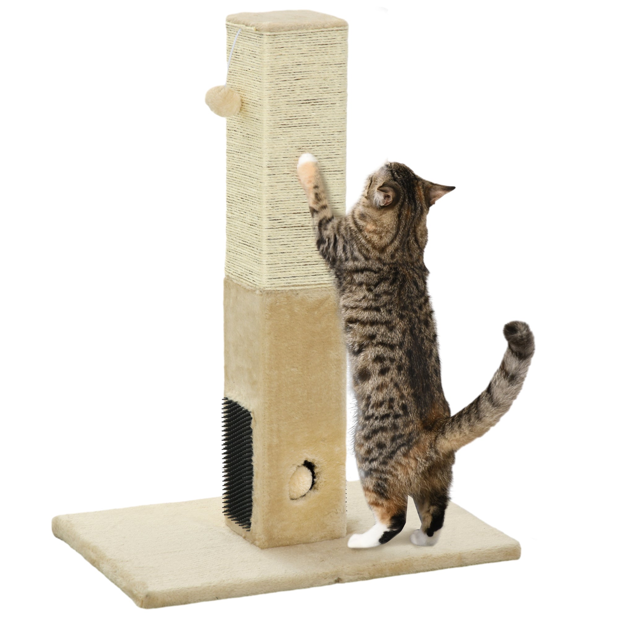 PawHut Jute Cat Scratching Post w/ Carpet Base Hanging Toy - Beige - North Peak Garden Furniture