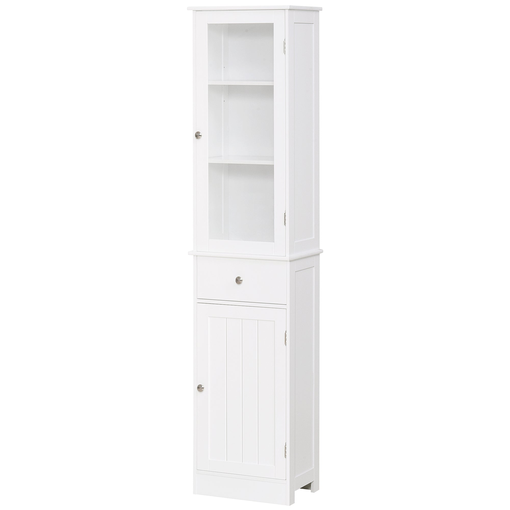 kleankin Bathroom Storage Cabinet with 3-tier Shelf Drawer Door, Floor Cabinet Free Standing Tall Slim Side Organizer Shelves, White - North Peak Garden Furniture