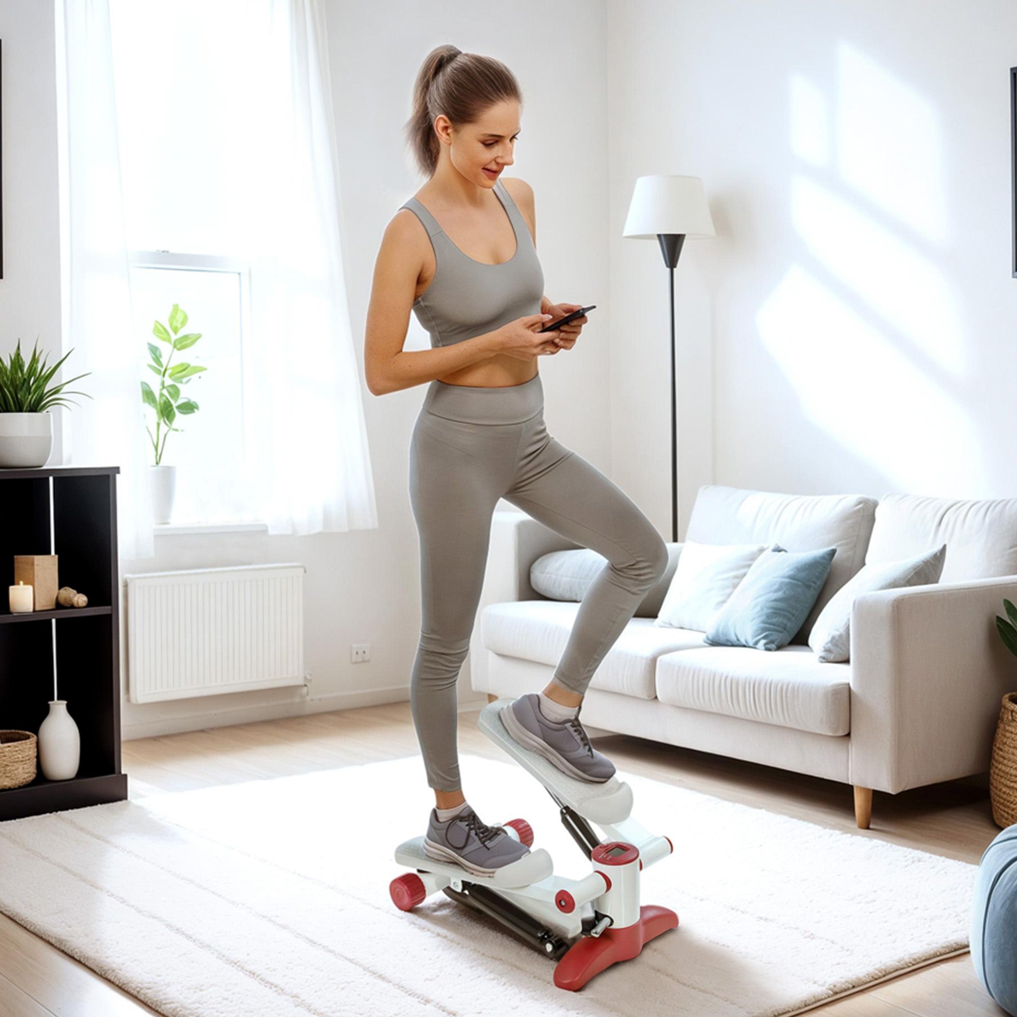 SPORTNOW Mini Stepper, Compact Step Machine Exerciser for Home Workout with LCD Monitor and Non-Slip Pedals, Grey - North Peak Garden Furniture