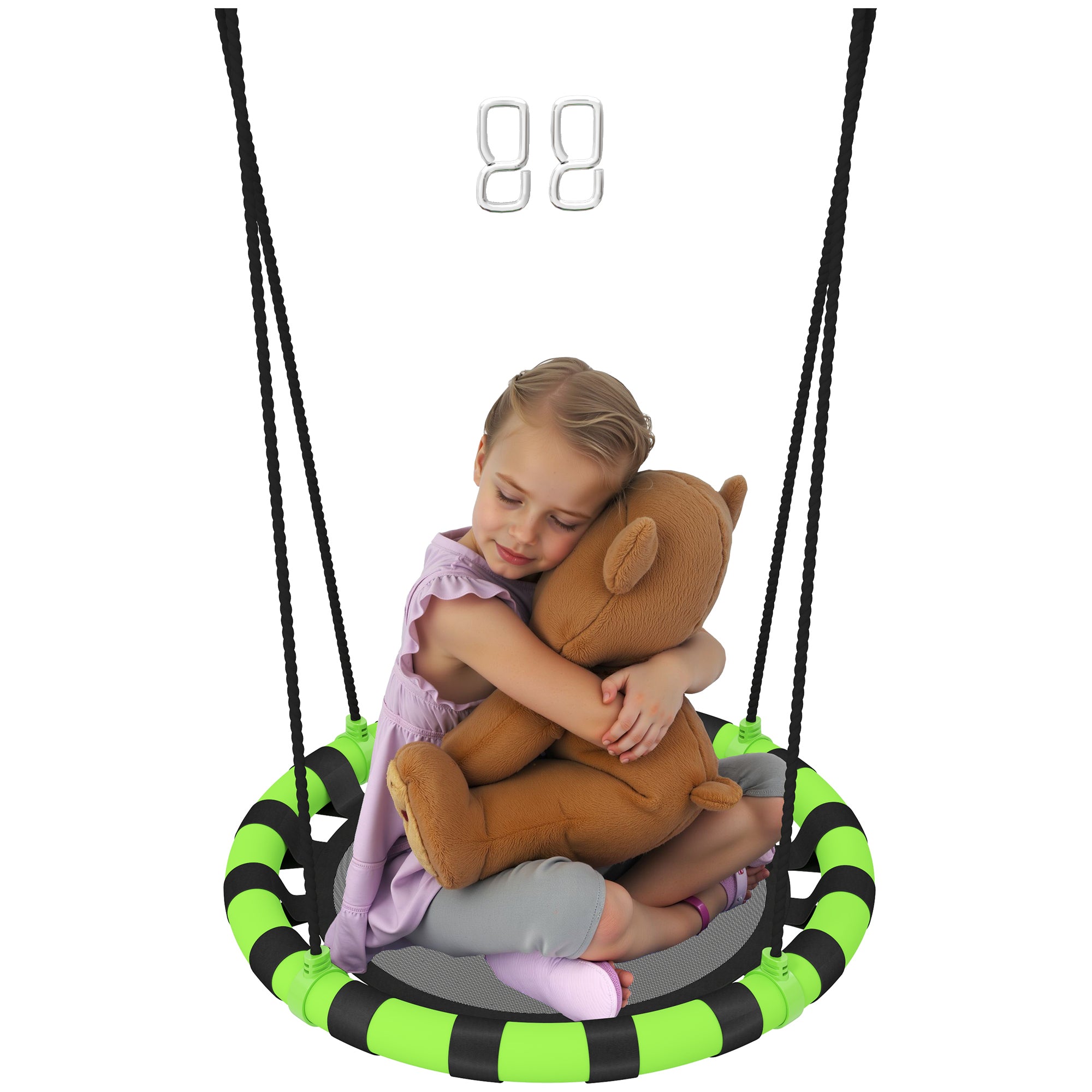 AIYAPLAY 60 cm Diameter Kid Nest Swing Seat with Height Adjustable Ropes for Outdoor Indoor, Black - North Peak Garden Furniture