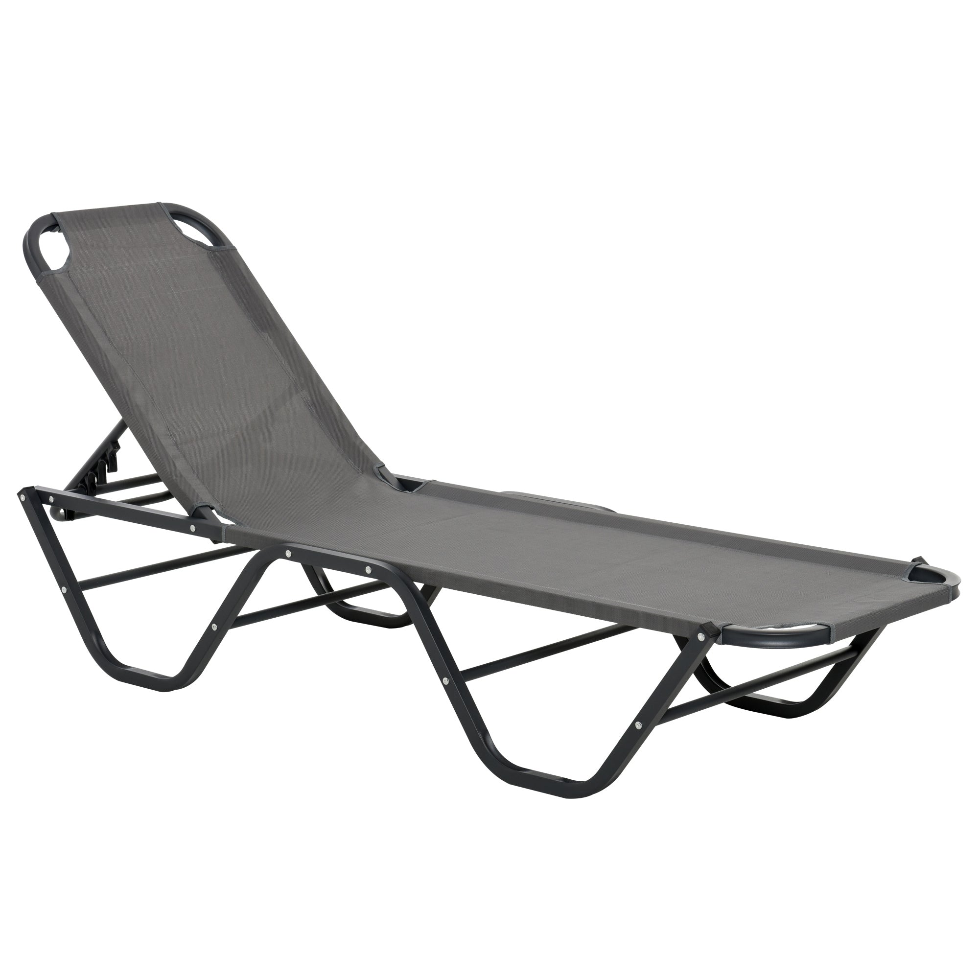 Outsunny Sun Lounger Relaxed Recliner with 5-Position Adjustable Backrest Aluminium Frame for Pool, Sun Bathing, Grey - North Peak Garden Furniture