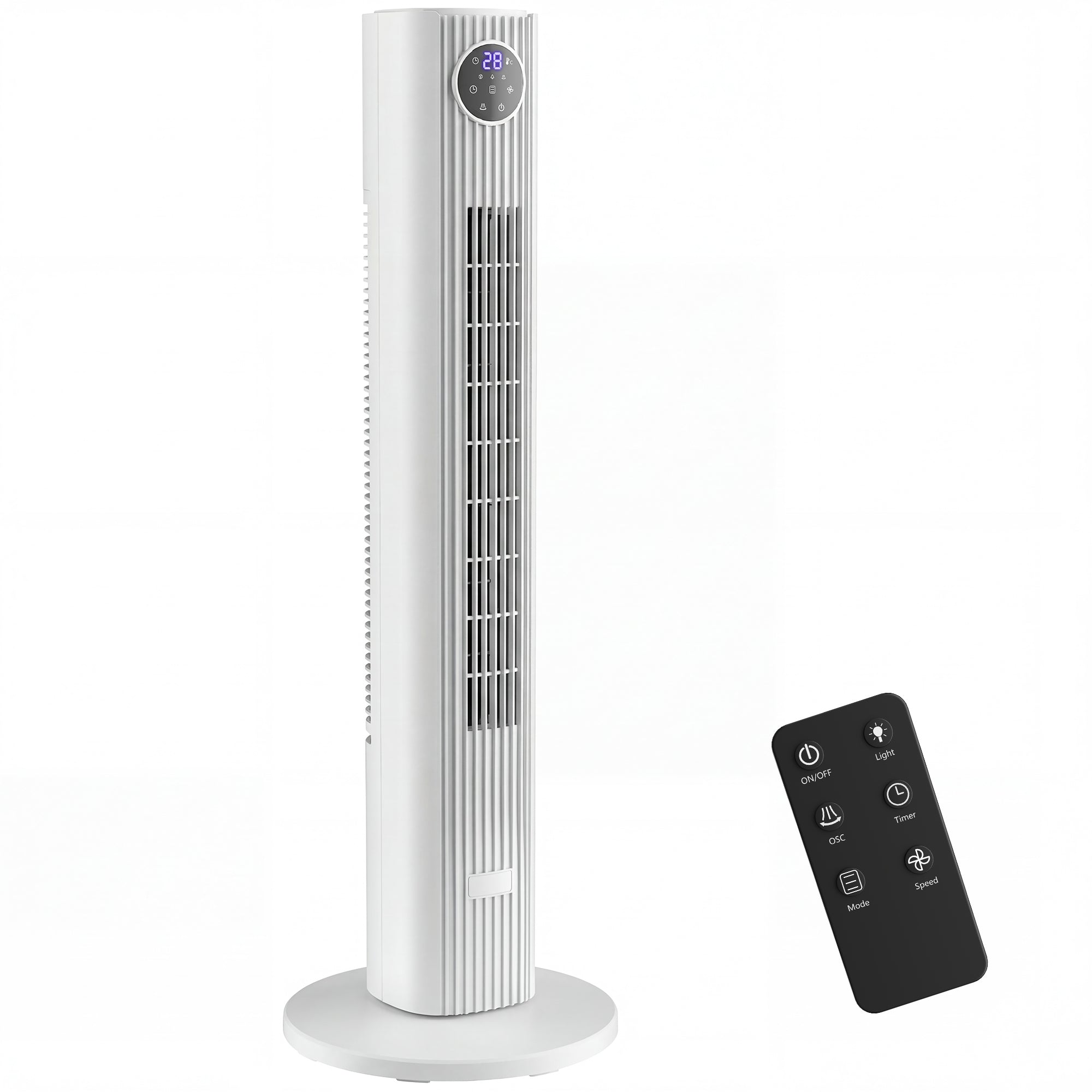 HOMCOM 28dB Tower Fan for Bedroom, 26 ft/s Velocity Standing Cooling Fan with 80° Oscillating, 12 Speeds, LED Display, 4 Modes, 12H Timer, Remote Control, 36 inch, White