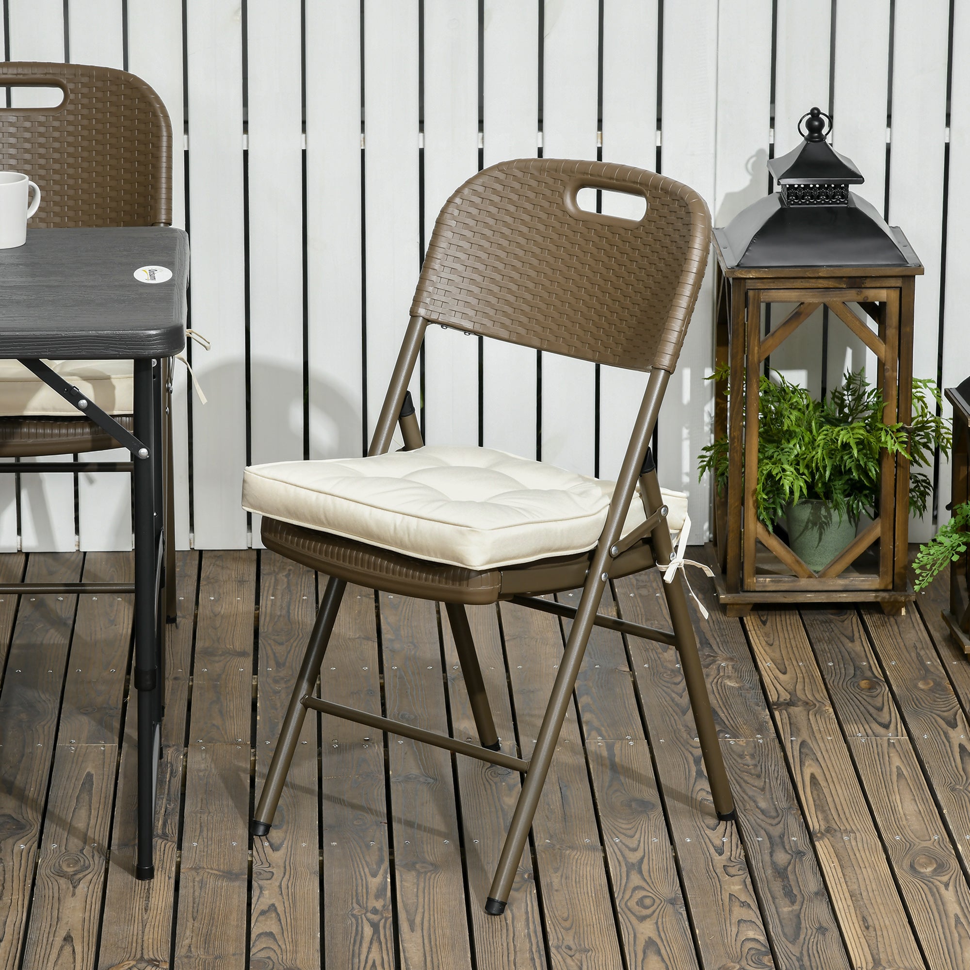 Outsunny Set of 4 Garden Seat Cushion with Ties, 42 x 42cm Replacement Dining Chair Seat Pad, Cream White - North Peak Garden Furniture