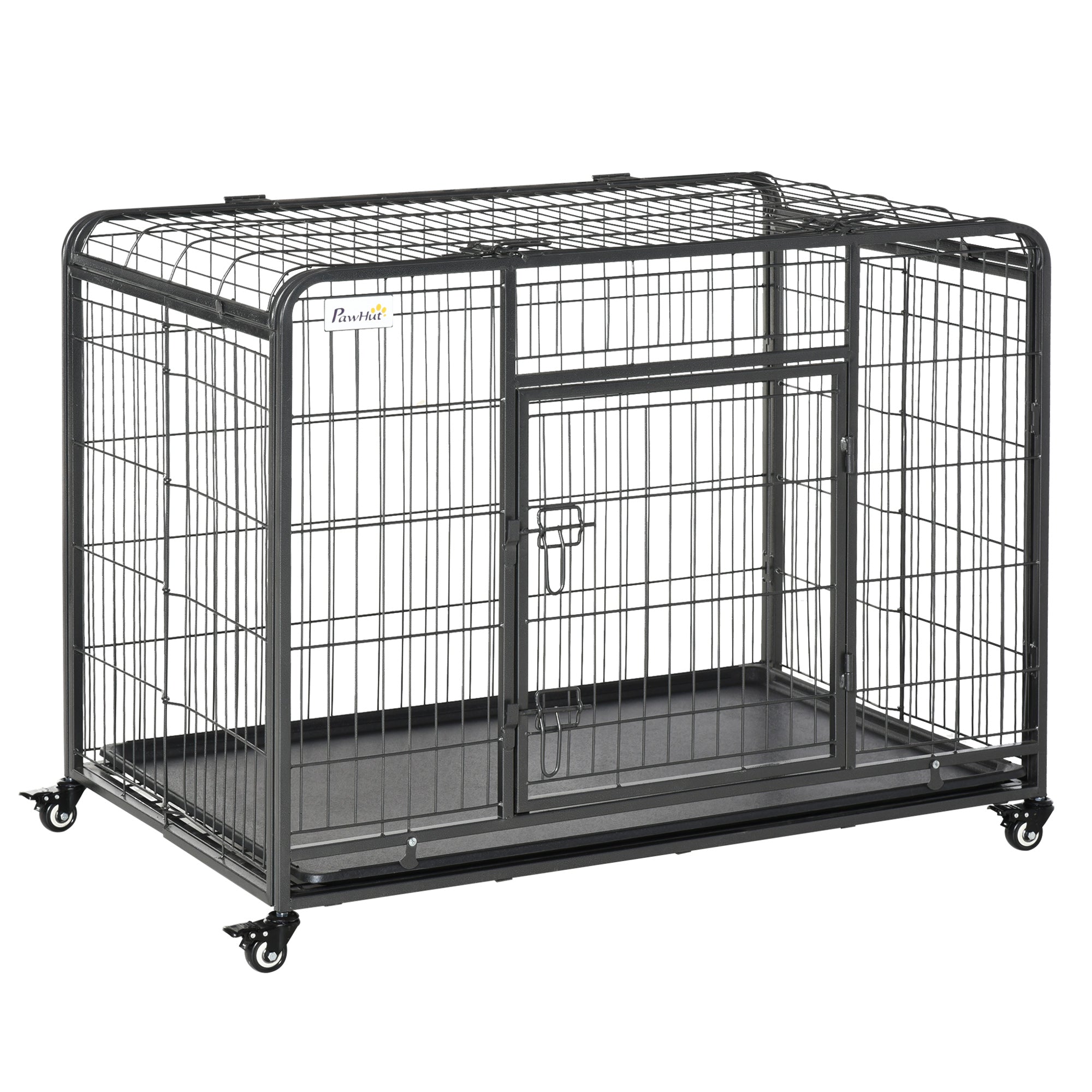 PawHut Metal Dog Cage Kennel Locking Door & Wheels Removable Tray Openable Top For Large Pets 109.5 x 71 x 78 cm - North Peak Garden Furniture