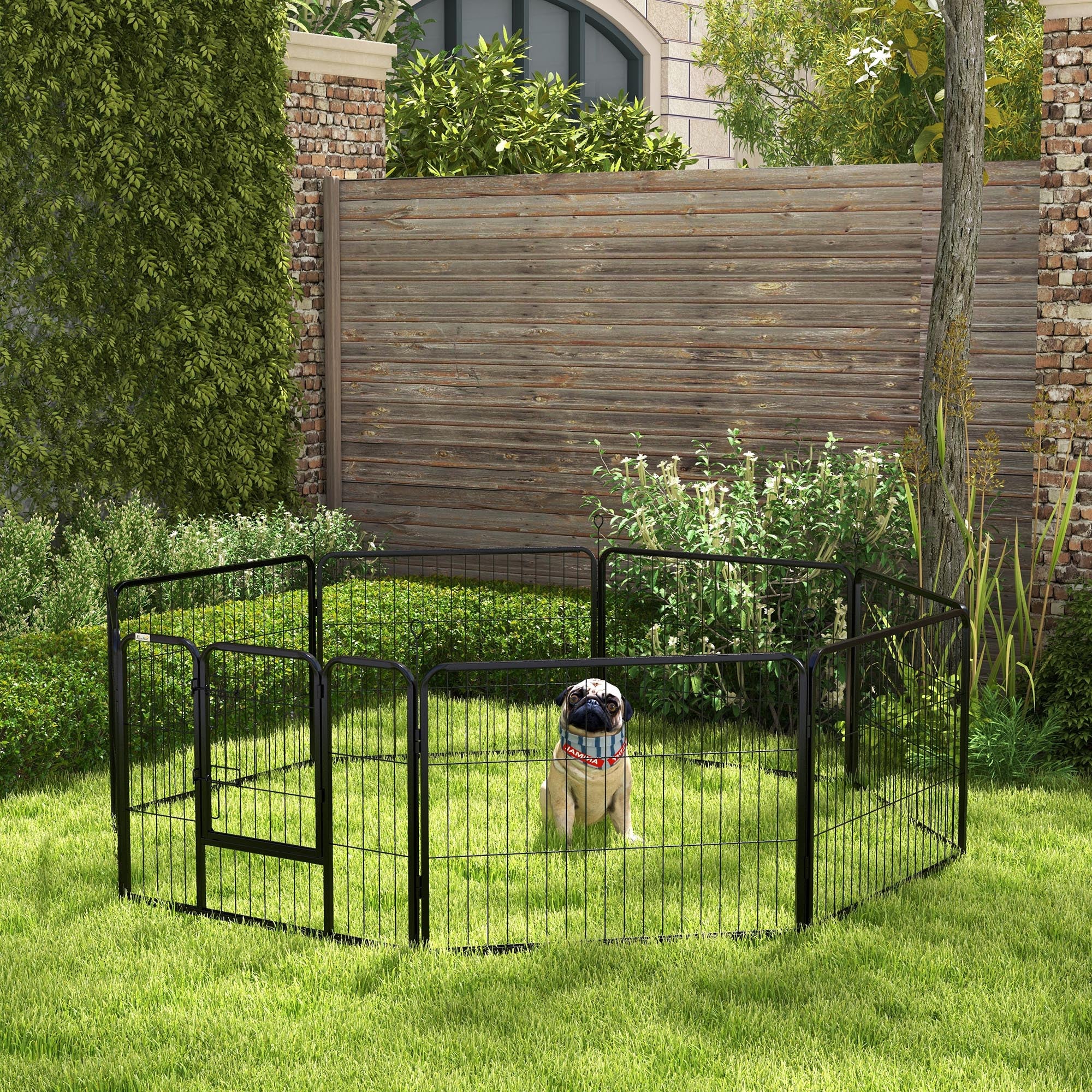 PawHut Steel 8 Panel Dog pen Pet Puppy PlayPen Black - North Peak Garden Furniture
