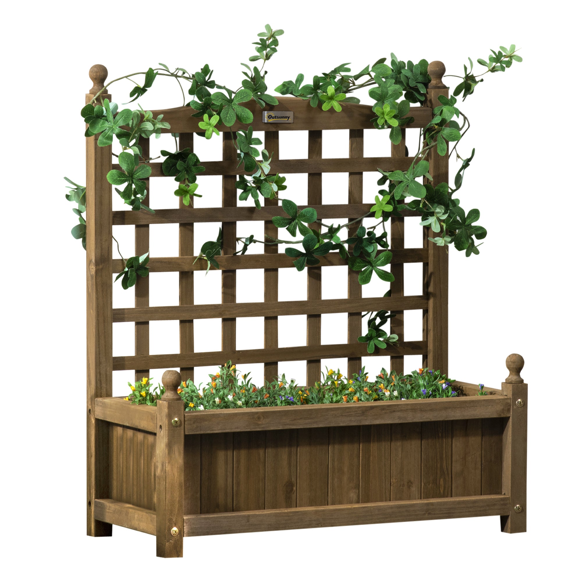 Outsunny Garden Planters with Trellis for Climbing Vines, Wood Raised Beds for Garden, Flower Pot, Indoor Outdoor, Brown - North Peak Garden Furniture