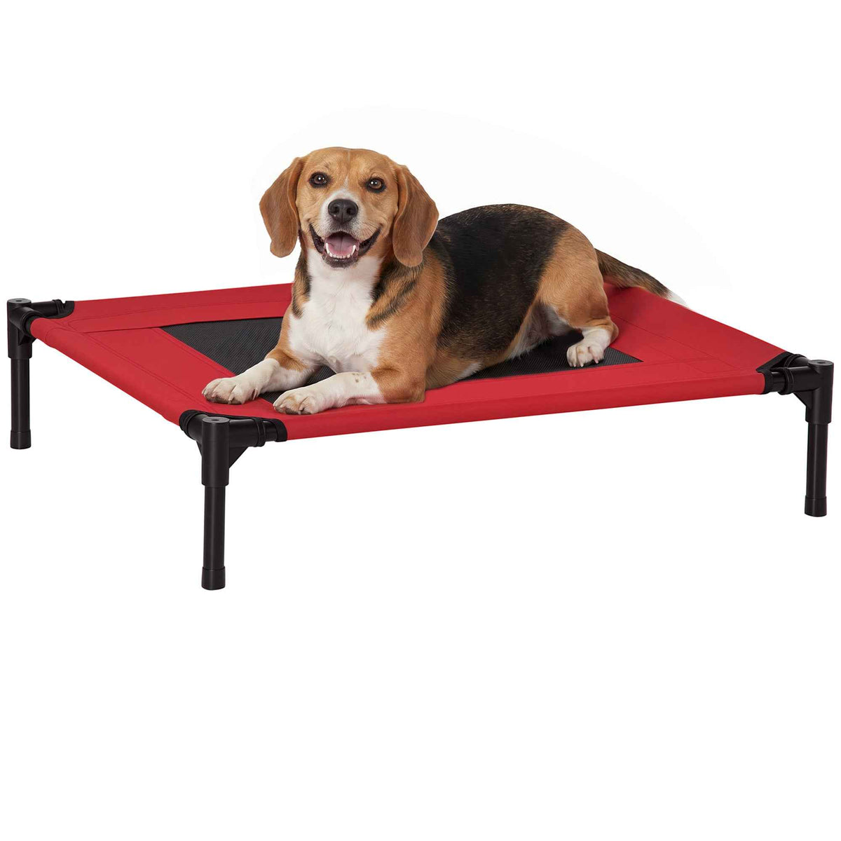PawHut Raised Dog Bed Cat Elevated Lifted Portable Camping w/ Metal Frame Black and Red (Medium)