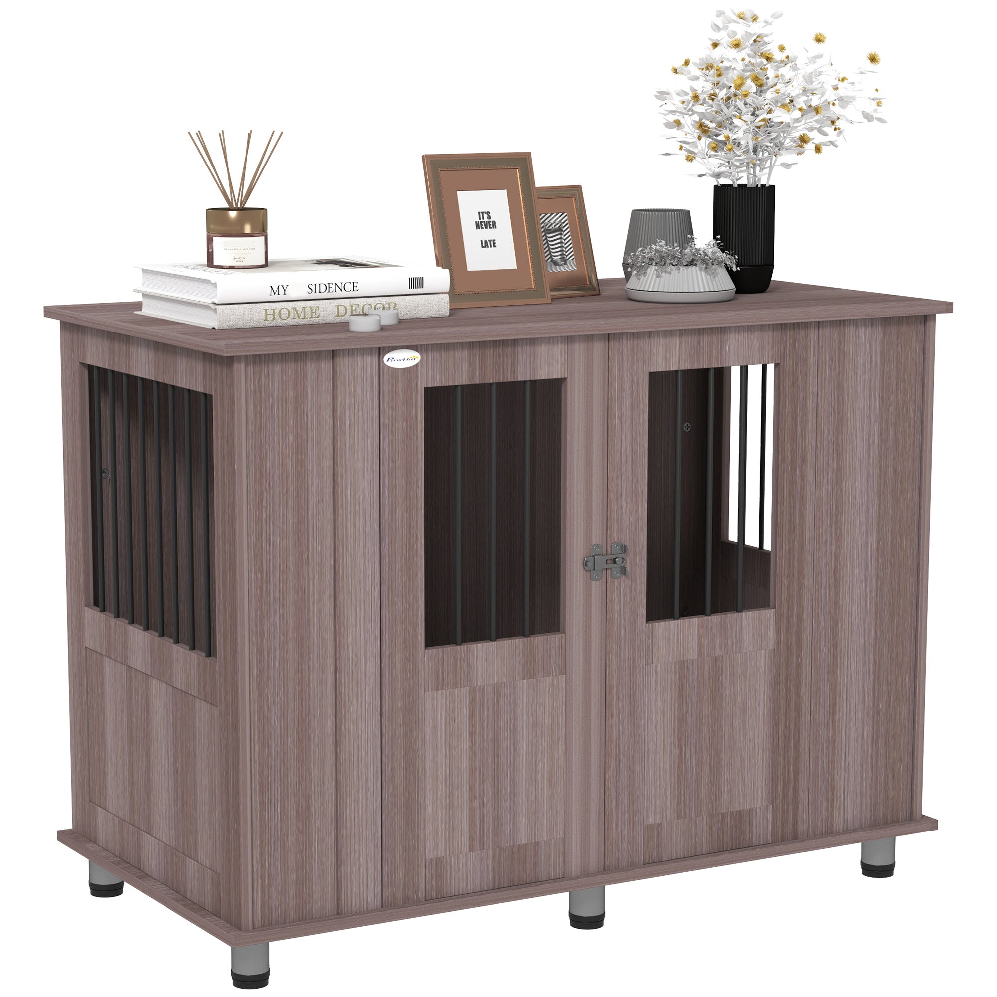 PawHut Dog Crate Table for Medium and Large Dogs with Magnetic Door for Indoor Use, 116 x 60 x 87 cm, Purple - North Peak Garden Furniture