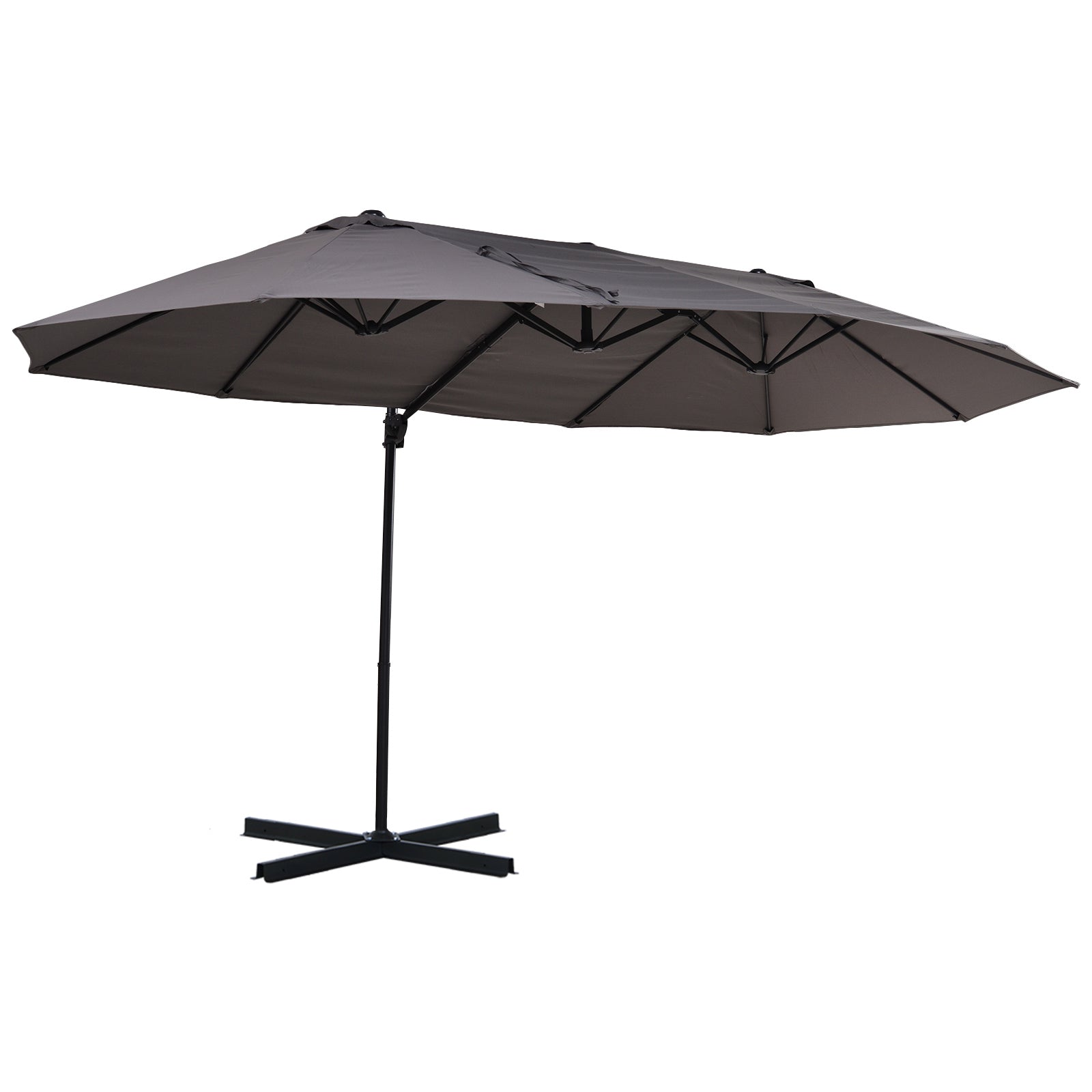 Outsunny Double Canopy Offset Parasol Umbrella Garden Shade w/ Steel Pole 12 Ribs Grey - North Peak Garden Furniture