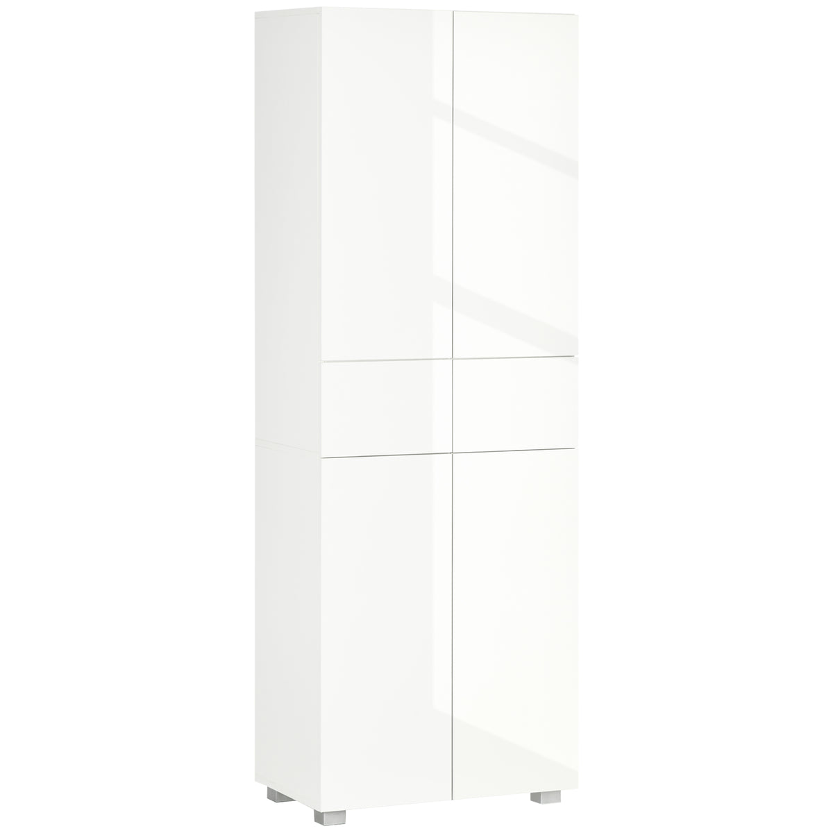 HOMCOM 4-Door Kitchen Cupboard, Tall Freestanding 5-Tier Storage Cabinet with 3 Adjustable Shelves, 2 Drawers for Living Room, Dining Room, Push to Open Design, High Gloss White