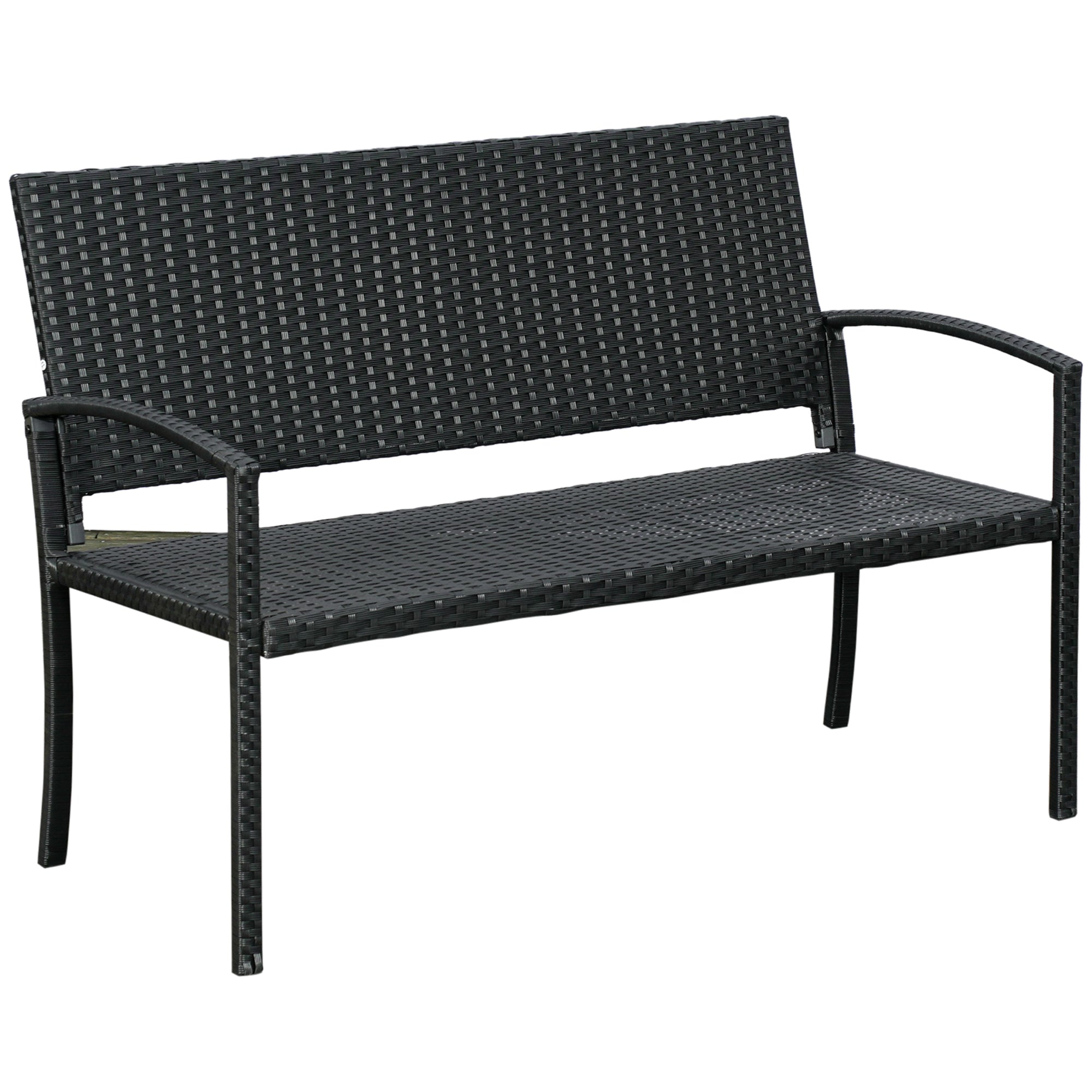 Outsunny Patio Rattan 2 Seater Garden Bench Wicker Weave Love Seater Armchair Furniture Outdoor Garden Conservatory Chair Black - North Peak Garden Furniture