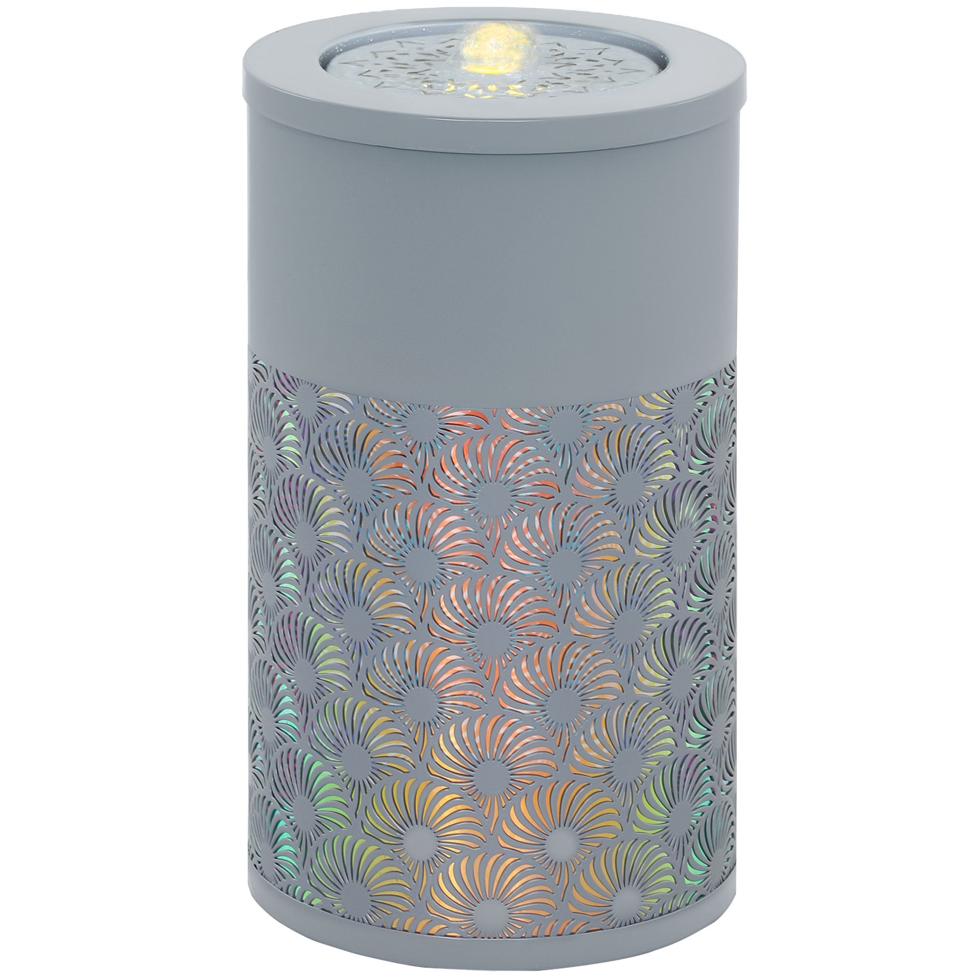 Outsunny 30 cm Tall Garden Waterfall Fountain with LED Lights and Pump, Garden Water Feature Water Fountain with Adjustable Flow and Cut-out Design for Indoor and Outdoor Decor, Light Grey - North Peak Garden Furniture