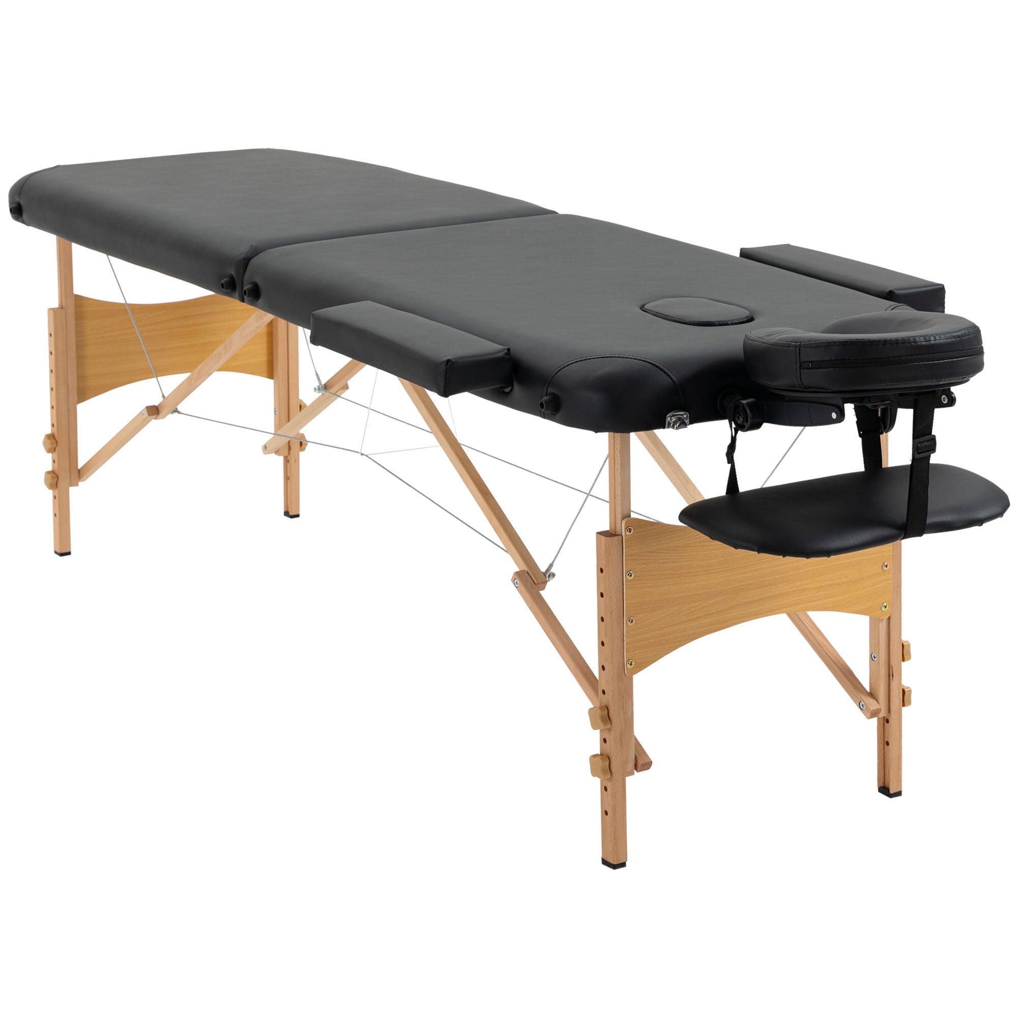 HOMCOM Portable Massage Bed, Folding Spa Beauty Massage Table with 2 Sections, Carry Bag and Wooden Frame, Black - North Peak Garden Furniture