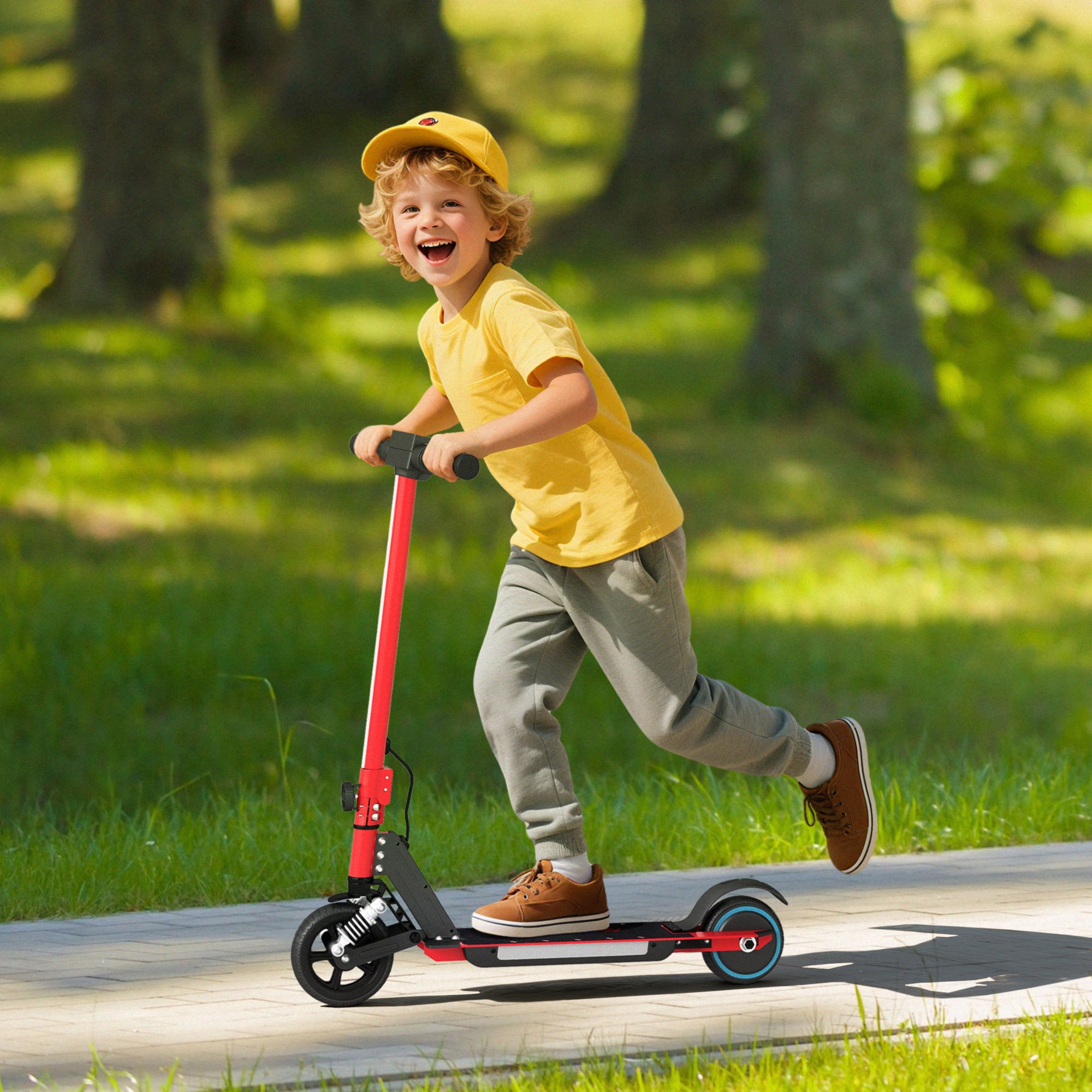 SPORTNOW Folding Electric Scooter for Kids Age 6-14 with Dual Brakes, Front Suspension, LED Colourful Lights and Display, 6.8kg Lightweight Aluminium E Scooter, Up to 14 KM/H & 6 KM, Red - North Peak Garden Furniture