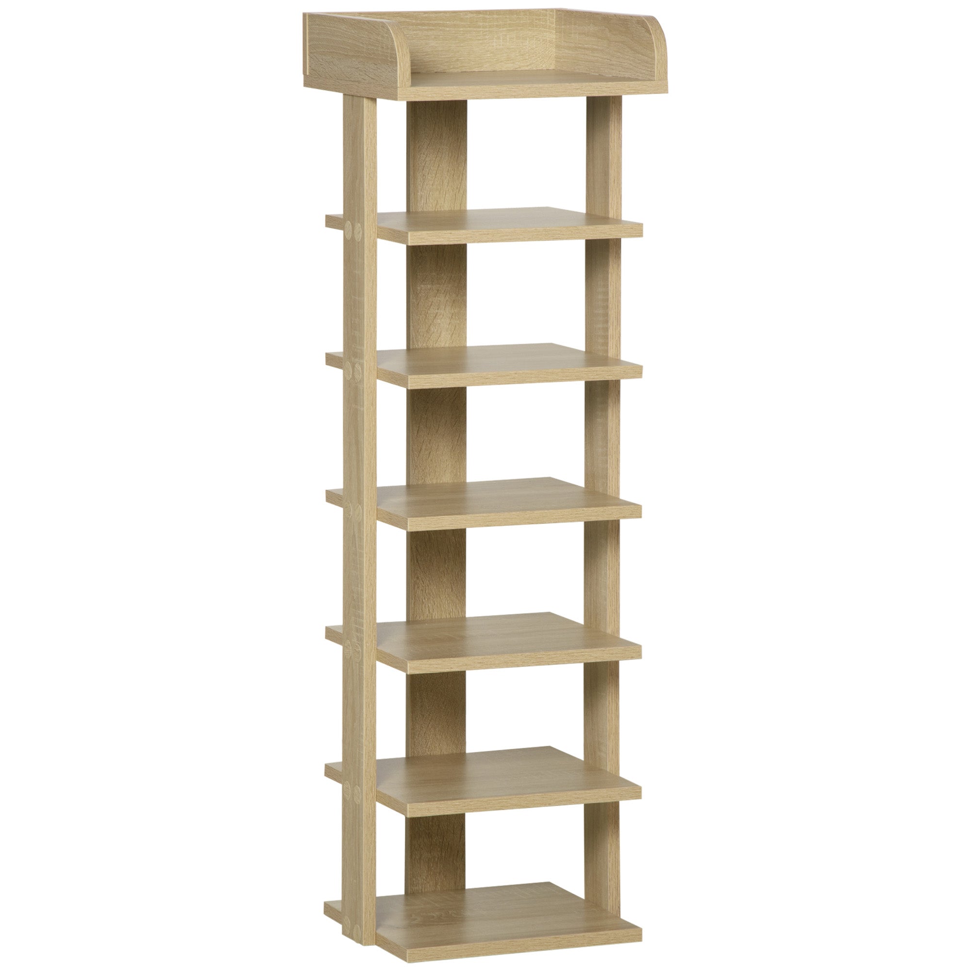 HOMCOM 7 Tier Shoe Rack Organizer Storage Shelf Wooden Display Cabinet for Entryway Living Room Bedroom Oak - North Peak Garden Furniture
