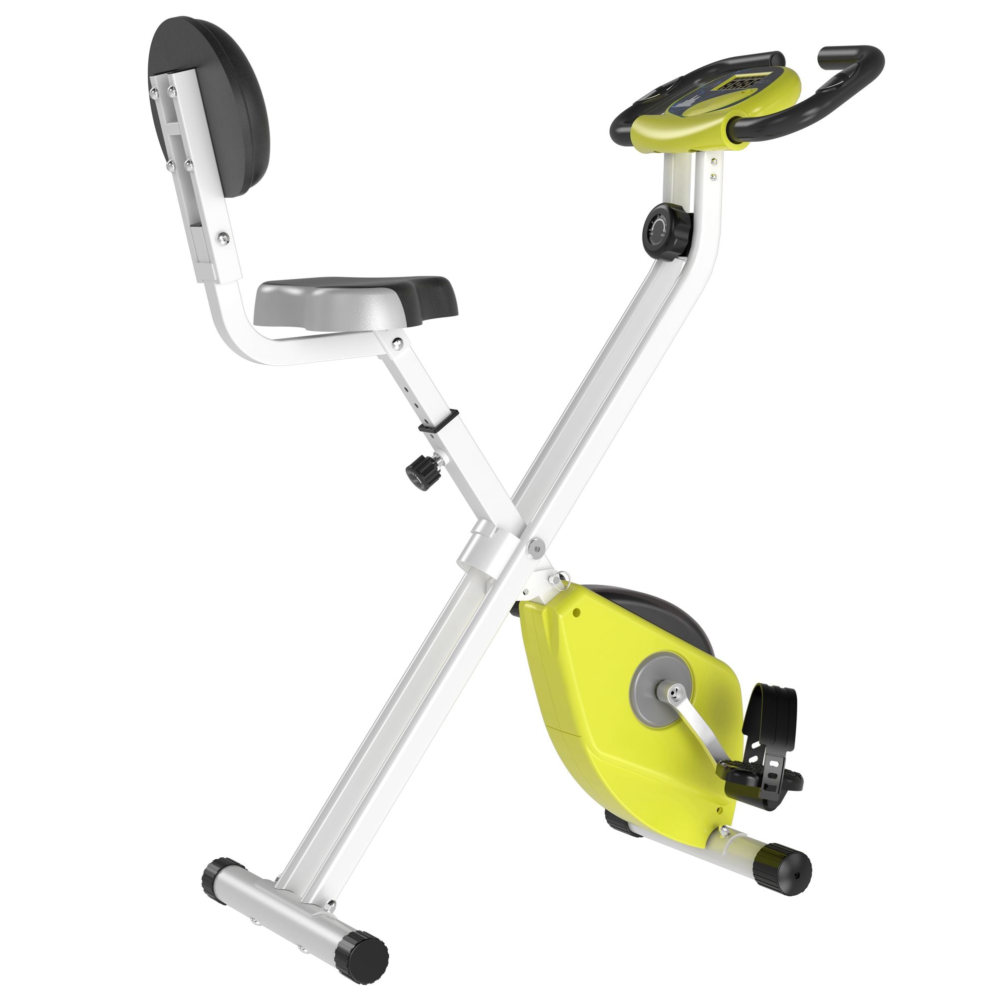 HOMCOM Exercise Bike Fitness Bicycle Indoor trainer Foldable 8-level Magnetic Resistance Adjustable w/LCD Monitor Pulse Sensor, Yellow - North Peak Garden Furniture