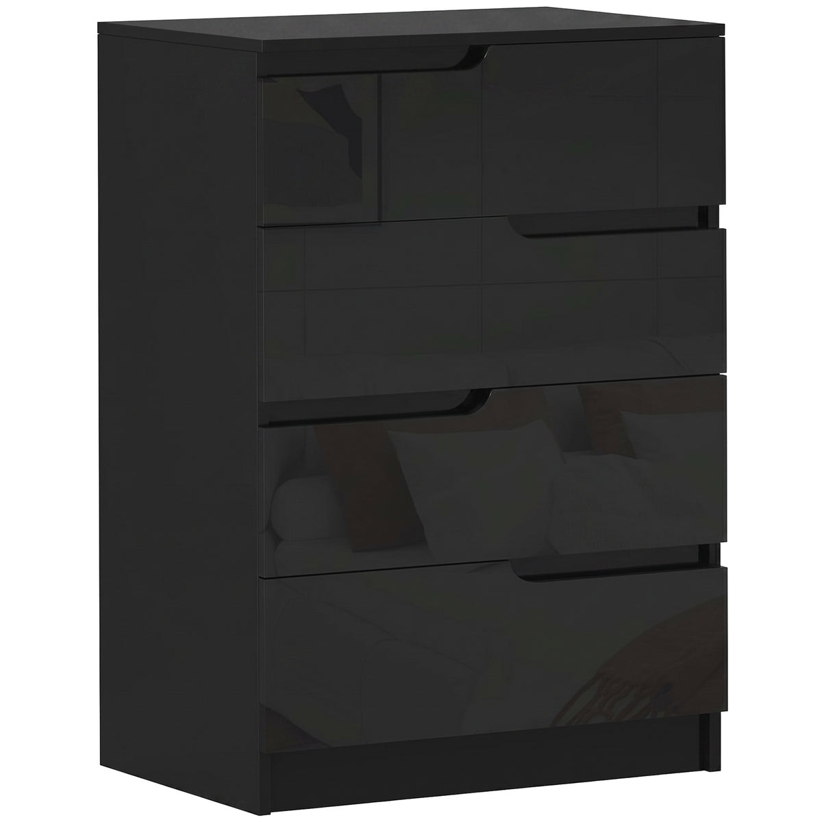 HOMCOM Chest of Four High Gloss Front Drawers - Black