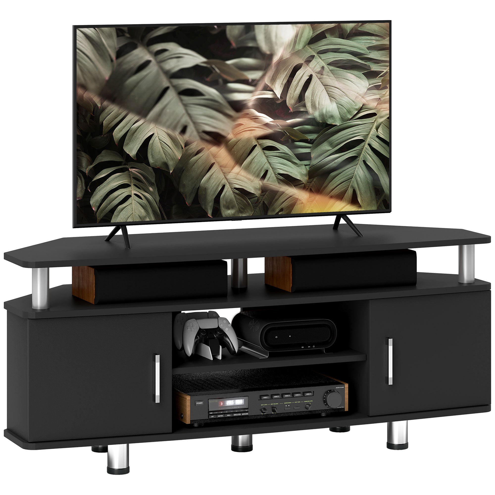 HOMCOM TV Unit Cabinet for TVs up to 55 Inches with Storage Shelves and Cupboard, Entertainment Center for Living Room, Black - North Peak Garden Furniture