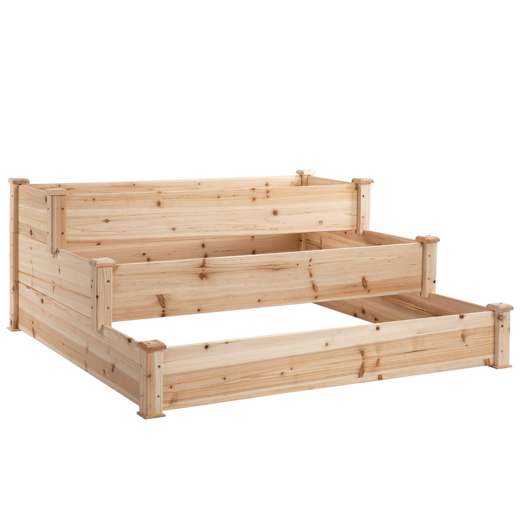 Outsunny 470L Raised Garden Bed, 3-Tier Planter Kit, Elevated Wooden Planters for Garden, Yard & Patio, 124 x 124 x 56 cm - North Peak Garden Furniture