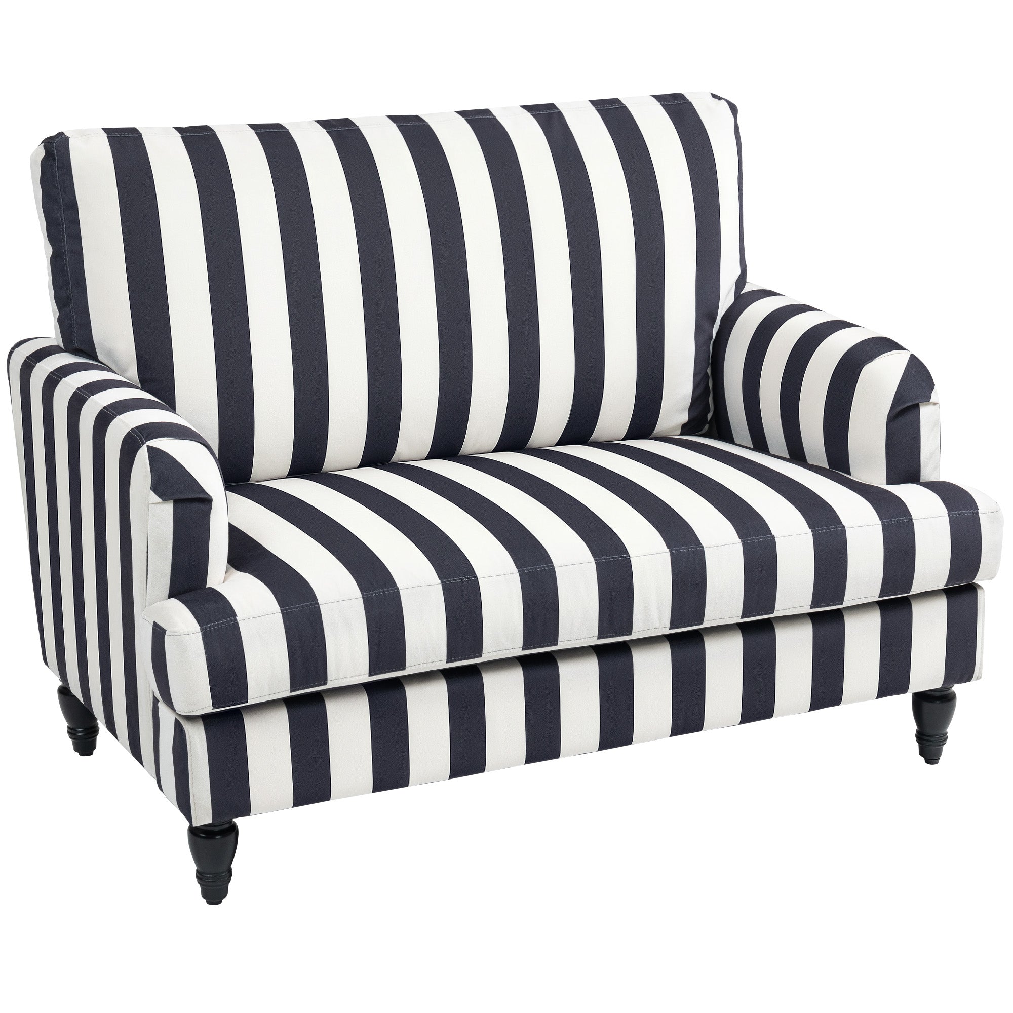 HOMCOM Modern Cuddle Chair, Velvet Single Sofa Armchair with Stripe, Turned Legs and Wide Seat, Upholstered Snuggle Chair for Living Room, Bedroom, Black and White