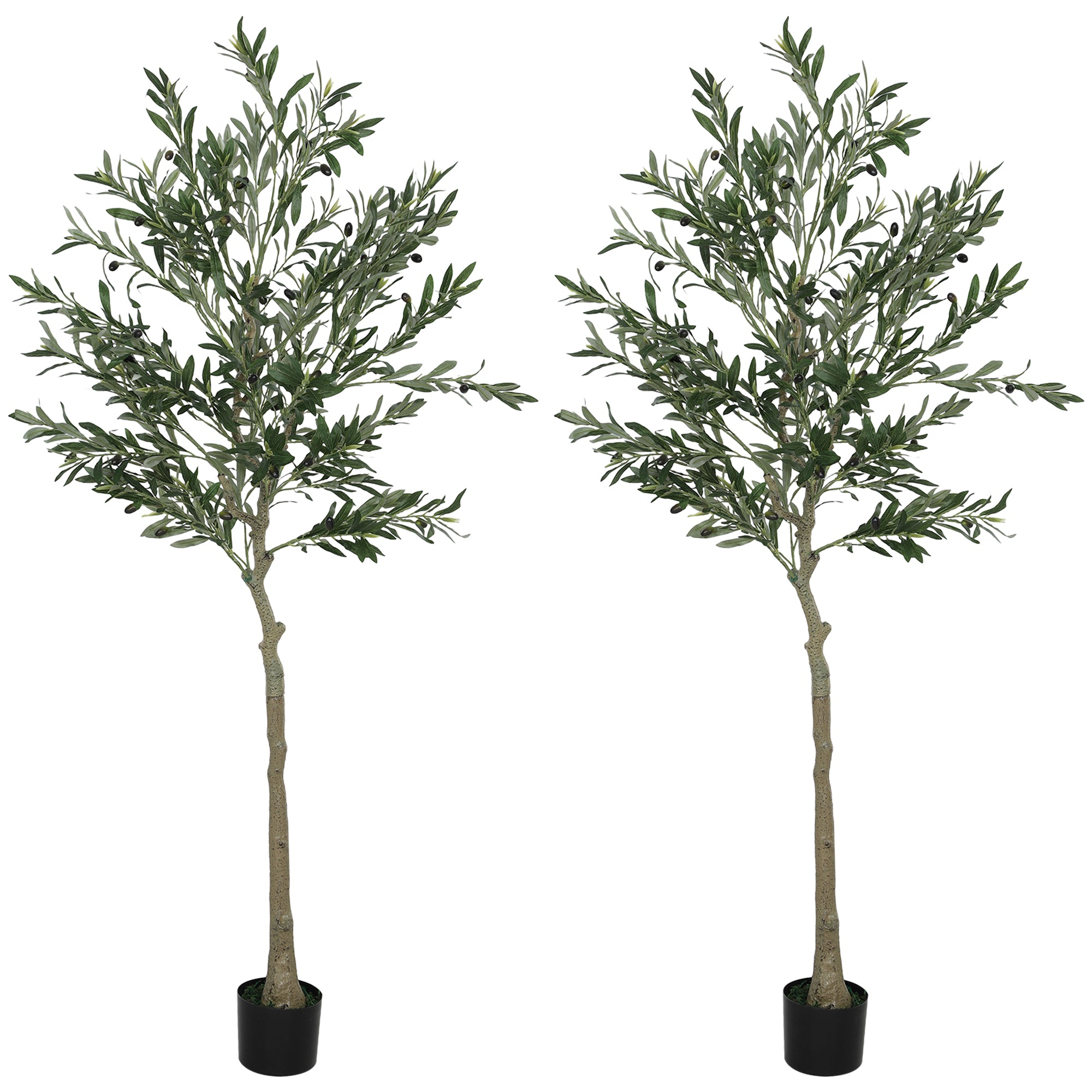 HOMCOM Set of 2 6ft/ 180cm Decorative Artificial Plant, Silk Olive Tree with 900 Leaves and 40 Olive Fruits in Pot, Fake Plant for Home, Office, Living Room, Indoor Decor - North Peak Garden Furniture