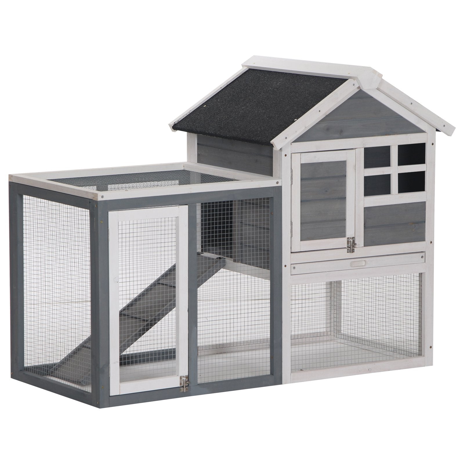 PawHut 2 Tier Wooden Guinea Pigs Hutches Guinea Pig Cage Rabbit Cage Pull Out Tray W/ Ramp 122 x 62.6 x 92 cm - North Peak Garden Furniture