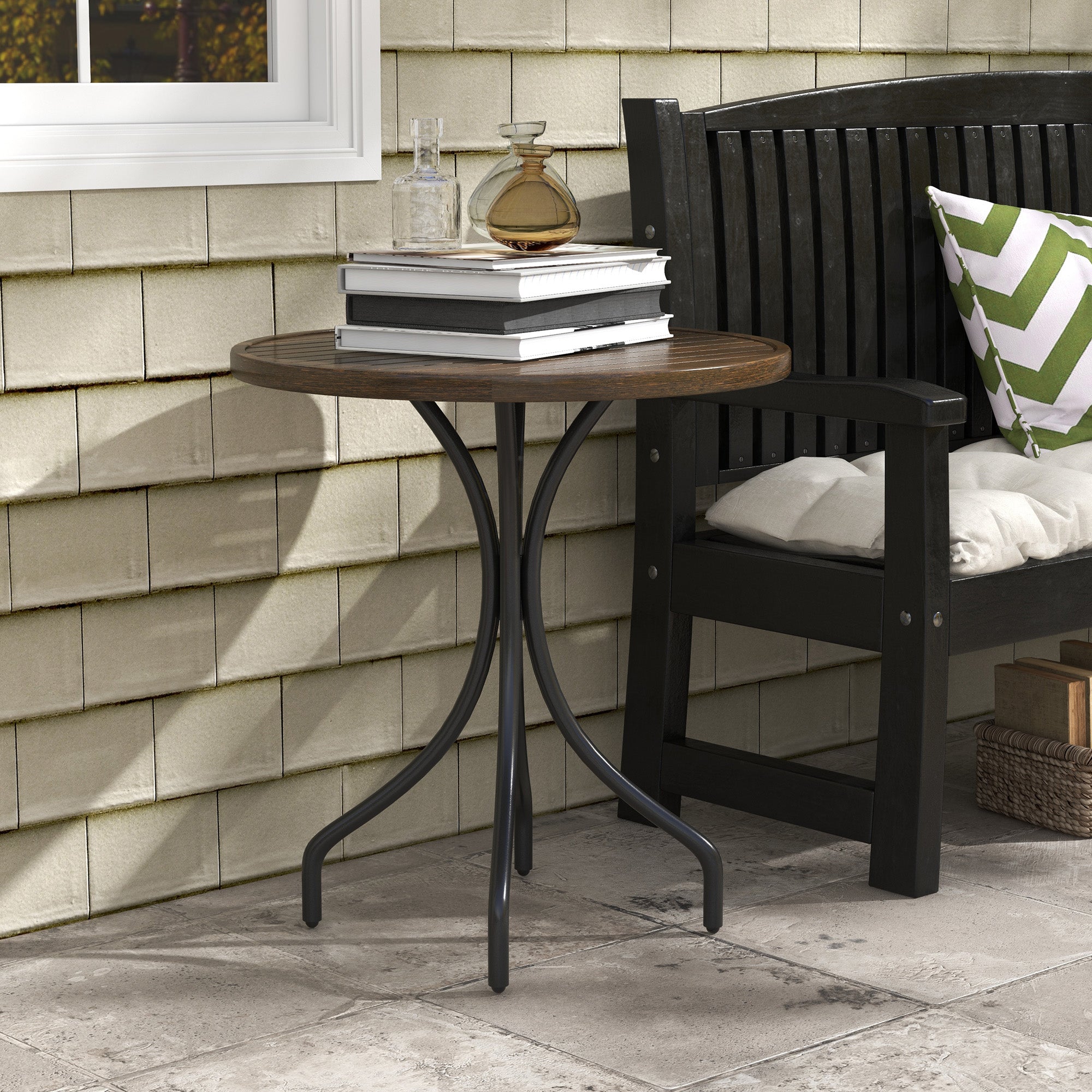 Outsunny Φ66cm Galvanised Steel Garden Table - Brown - North Peak Garden Furniture